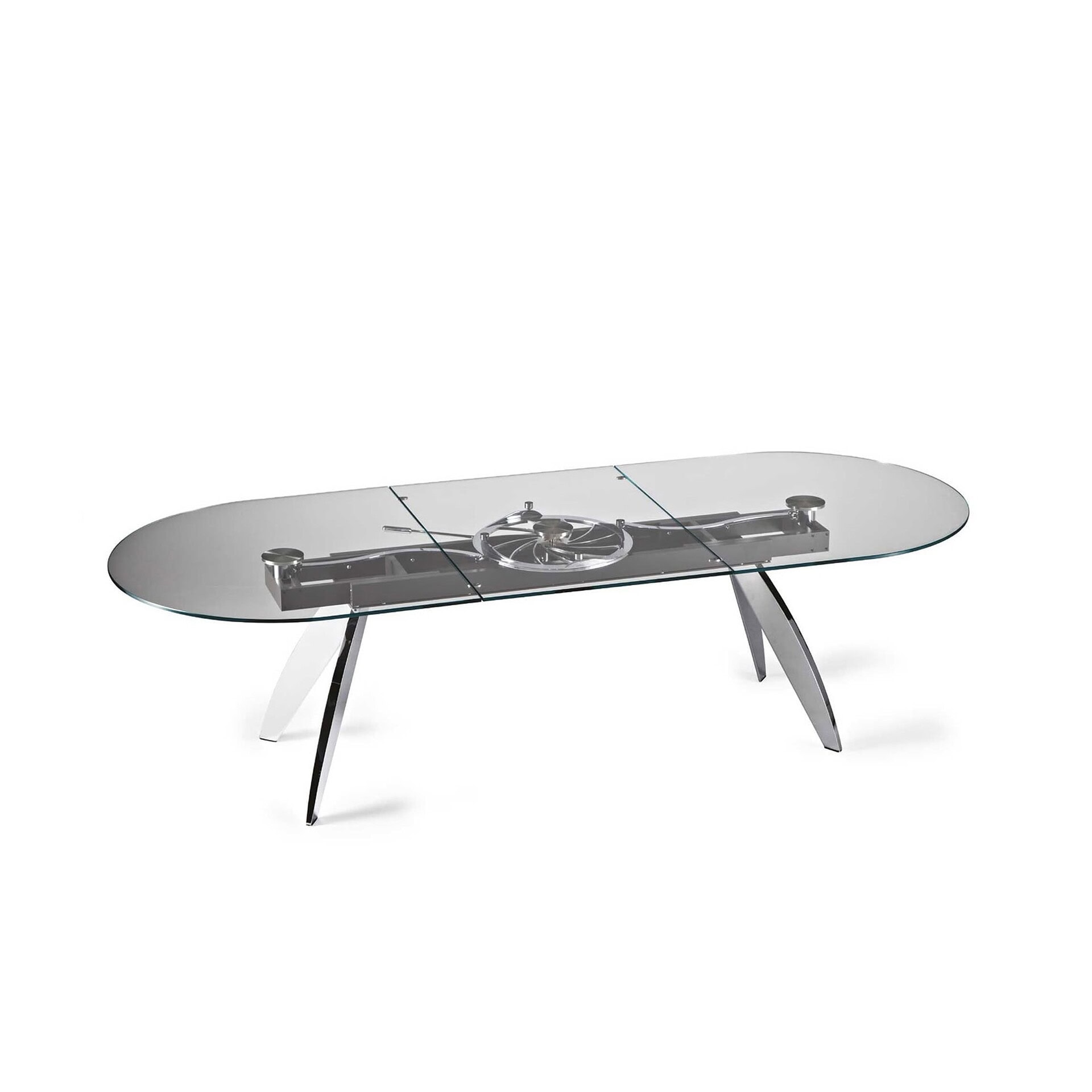 Quasar Extendable Dining Table in oval glass version, extended