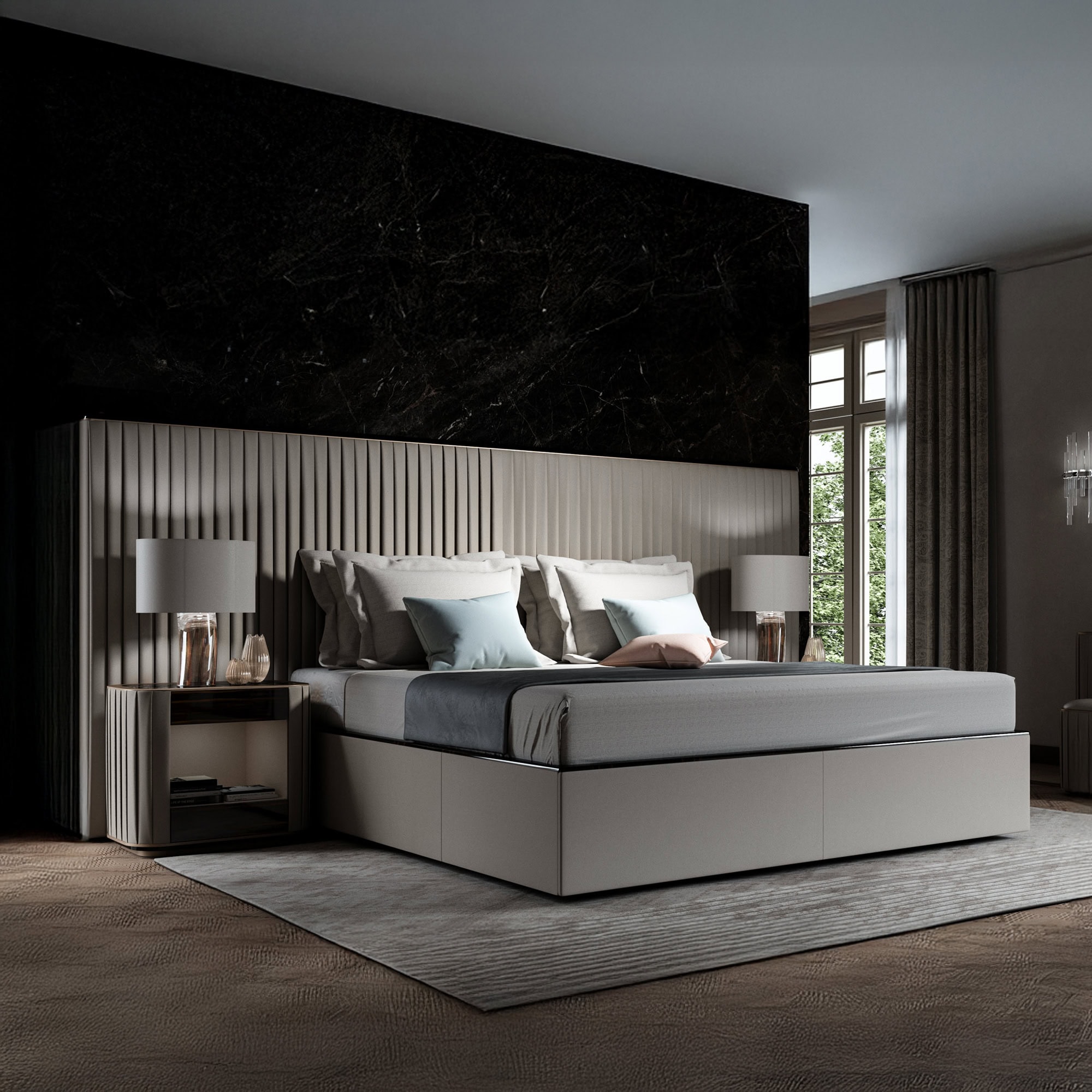 a bed in a room