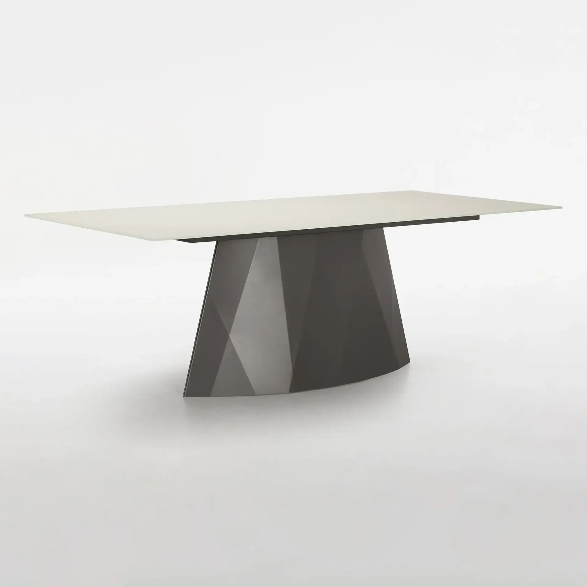 Sklar Furnishings Diamond Dining Table with geometric base and white top.