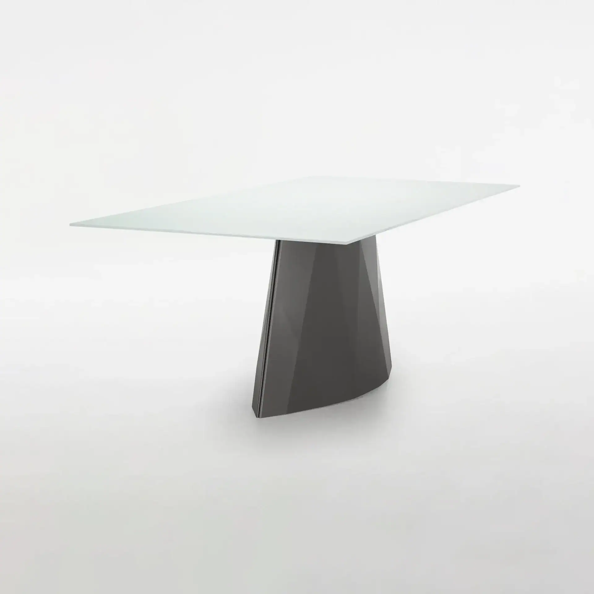 Sklar Furnishings Diamond Dining Table with black base and glass top.