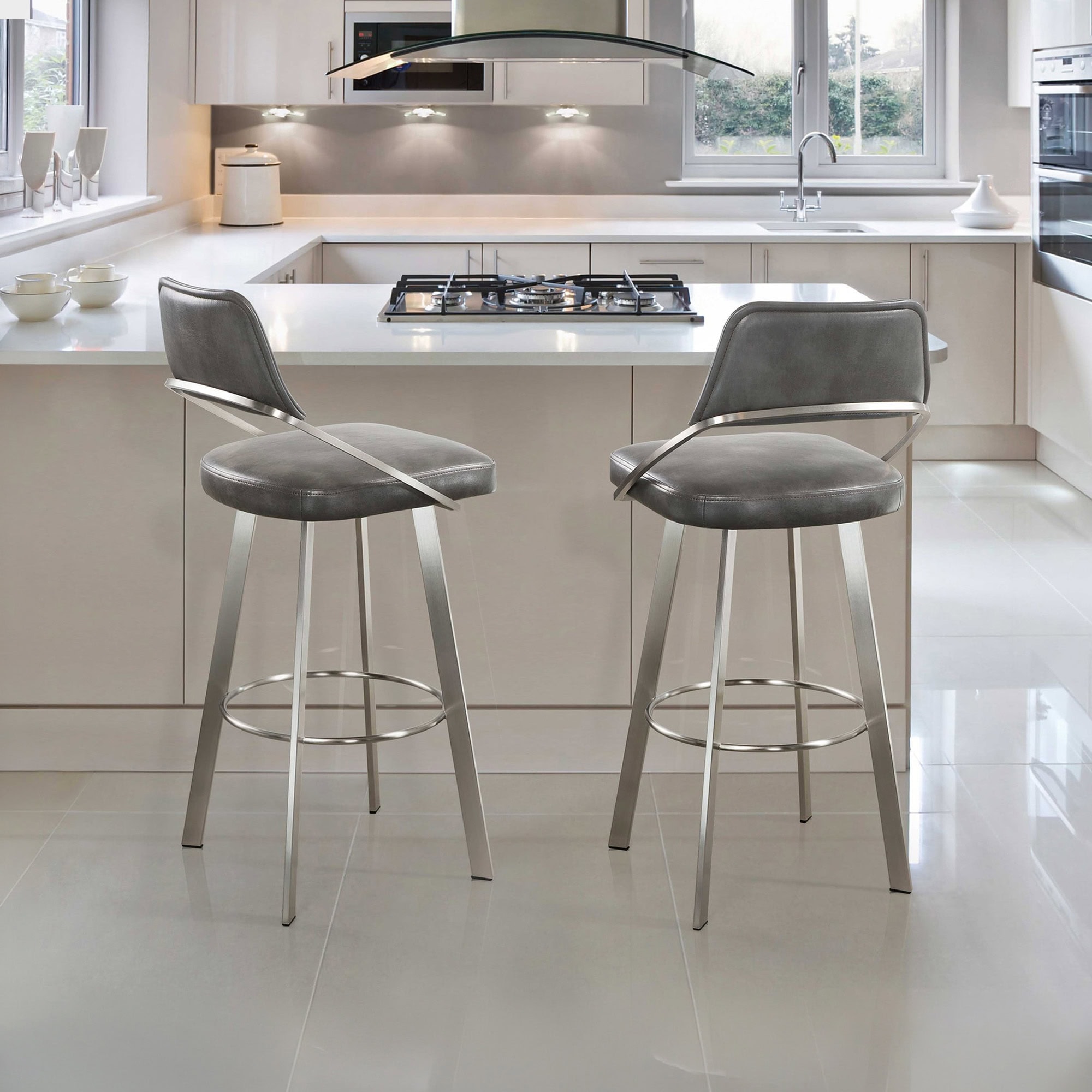 Swivel bar and counter stools with modern design for kitchen or bar area. Comfortable seating with s.