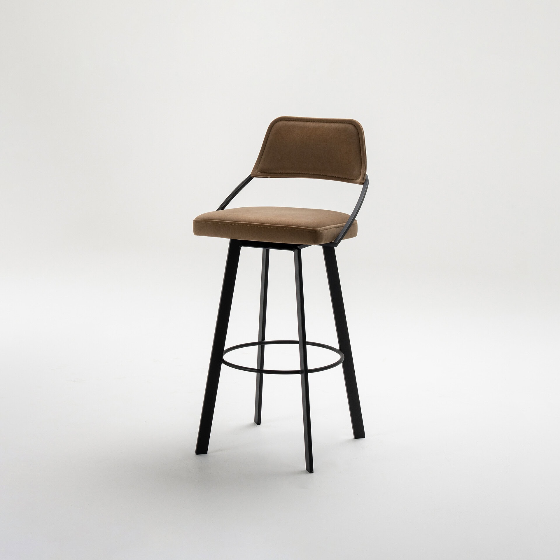 Stylish Wish swivel bar and counter stool with upholstered seat and backrest, black metal frame, ide.