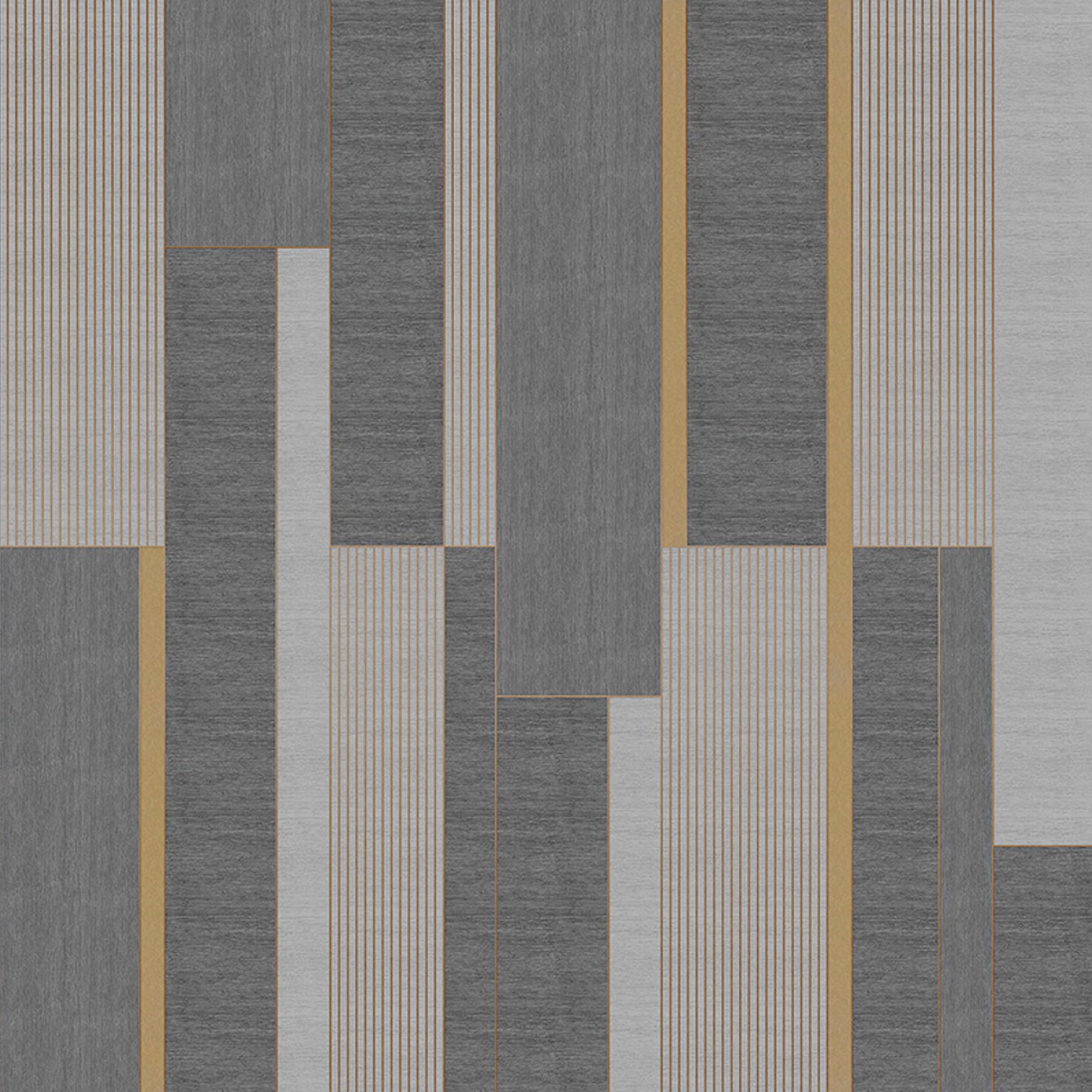 Dynasty Geometric Designer Wallpaper 18009-3 in grey with metallic gold accents.