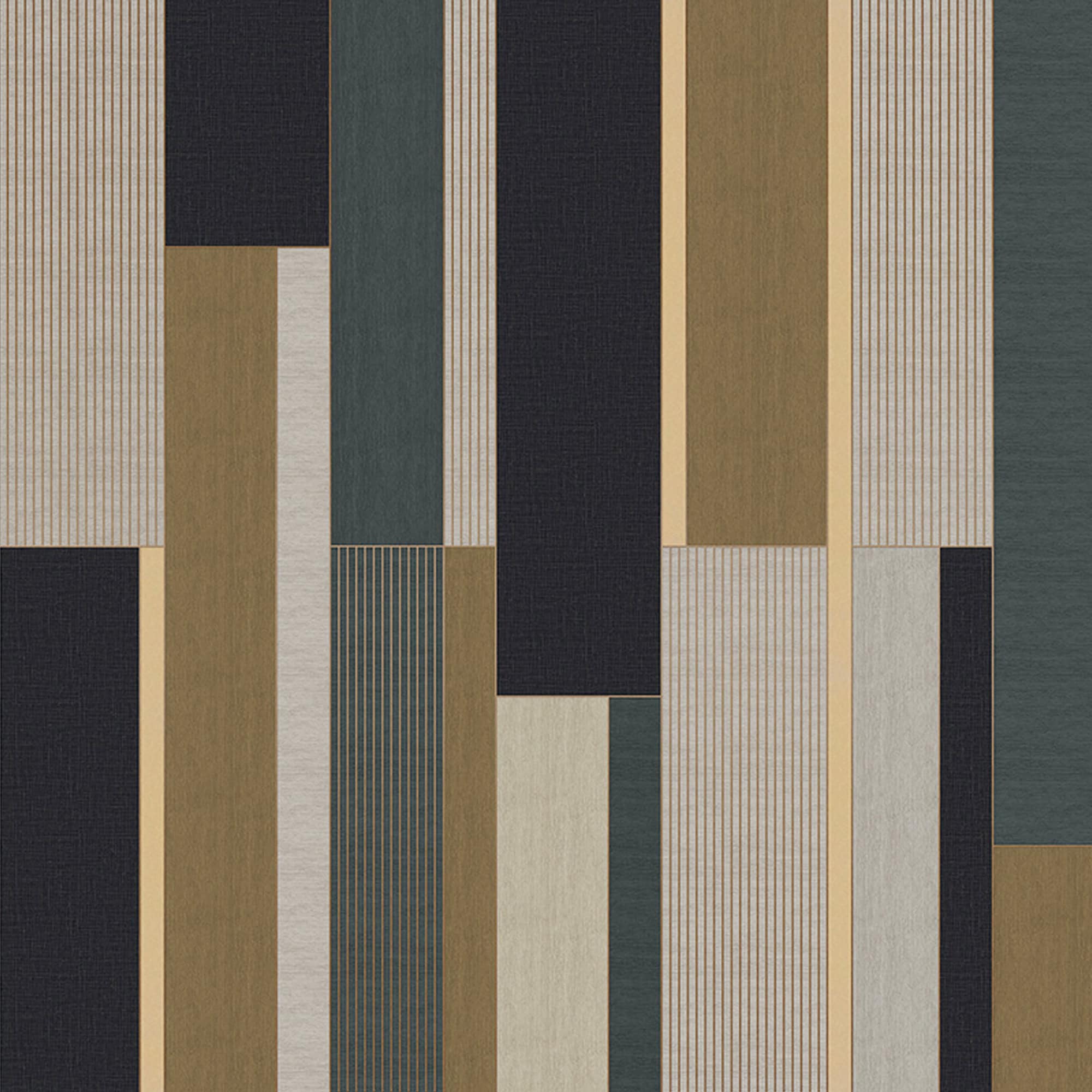 Dynasty Geometric Designer Wallpaper 18009-4 in earthy neutrals with black contrasts.