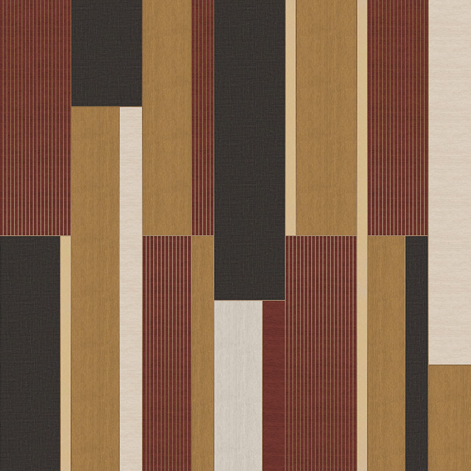 Dynasty Geometric Designer Wallpaper 18009-6 in warm rust and ochre tones with black.