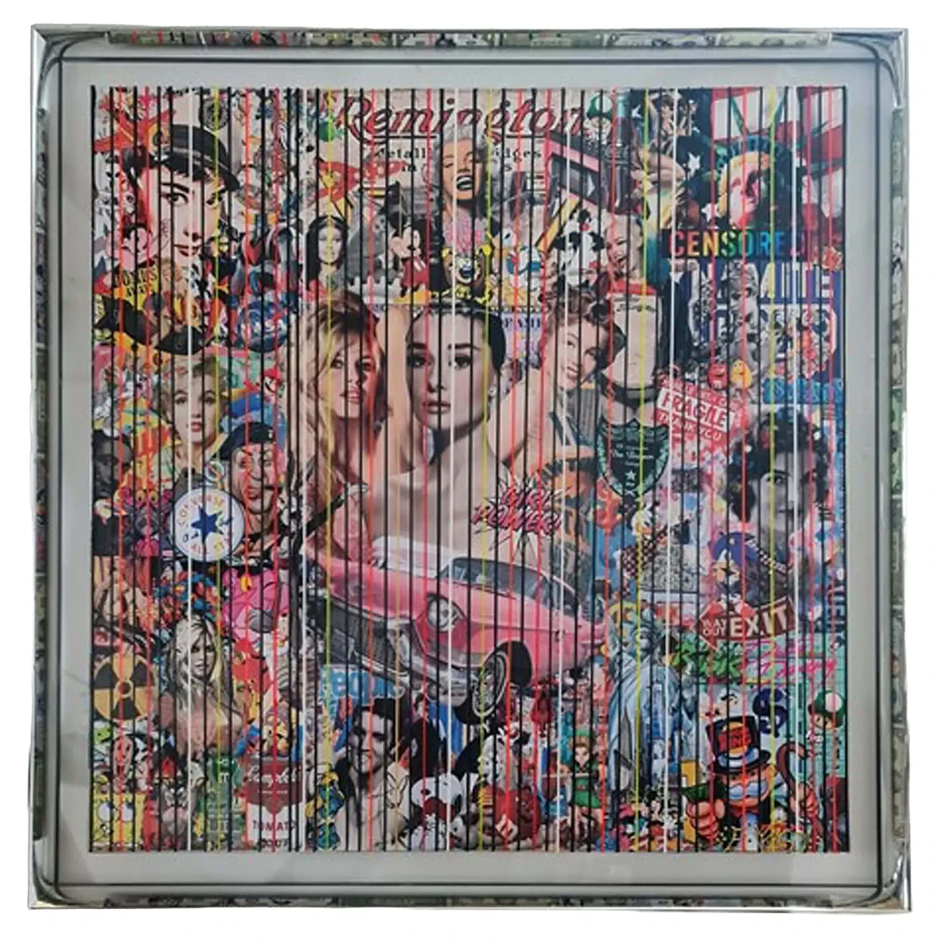 Colorful pop art collage featuring celebrities and vibrant graphics.