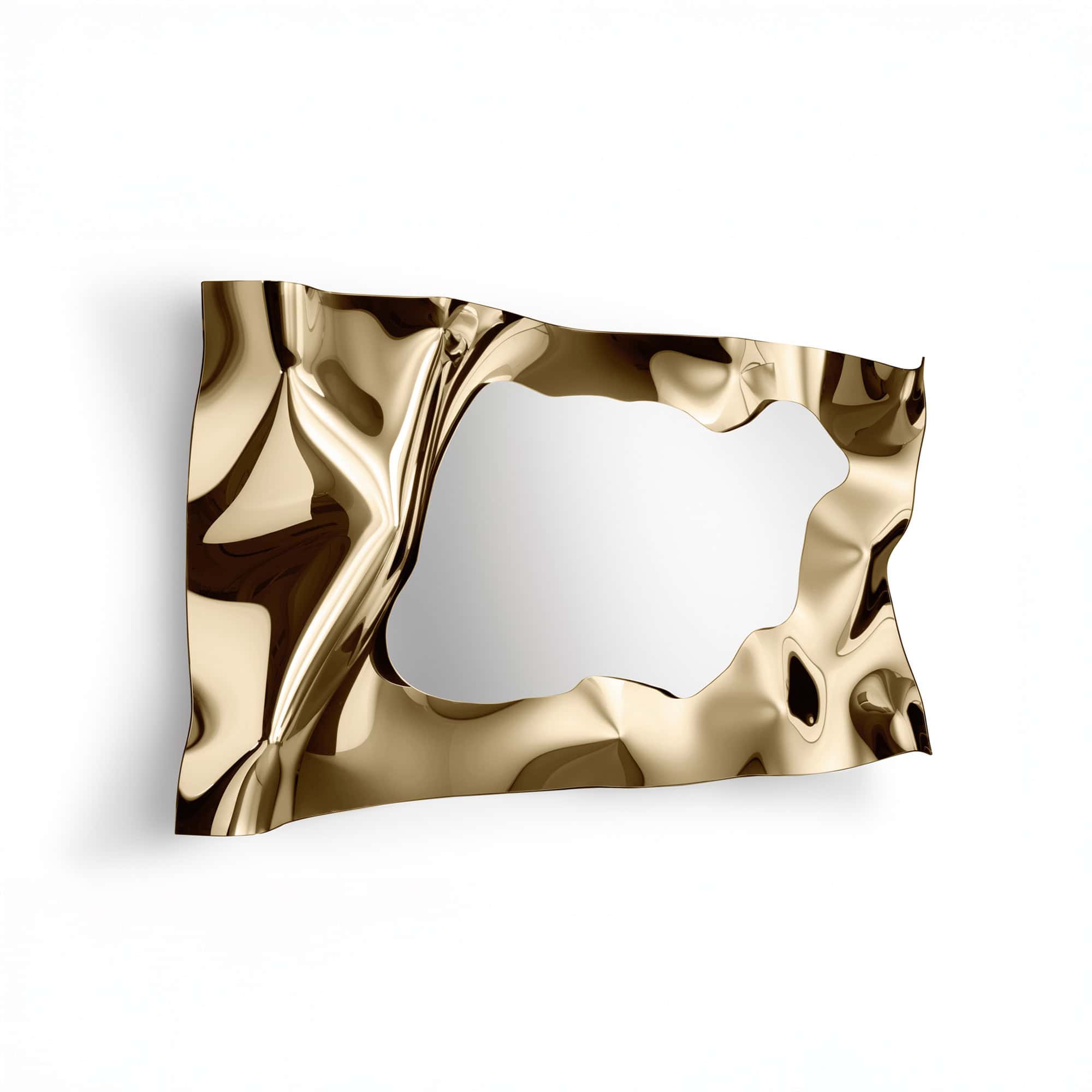 Christine Mirror in rectangular format with bronze fused glass frame on white background.