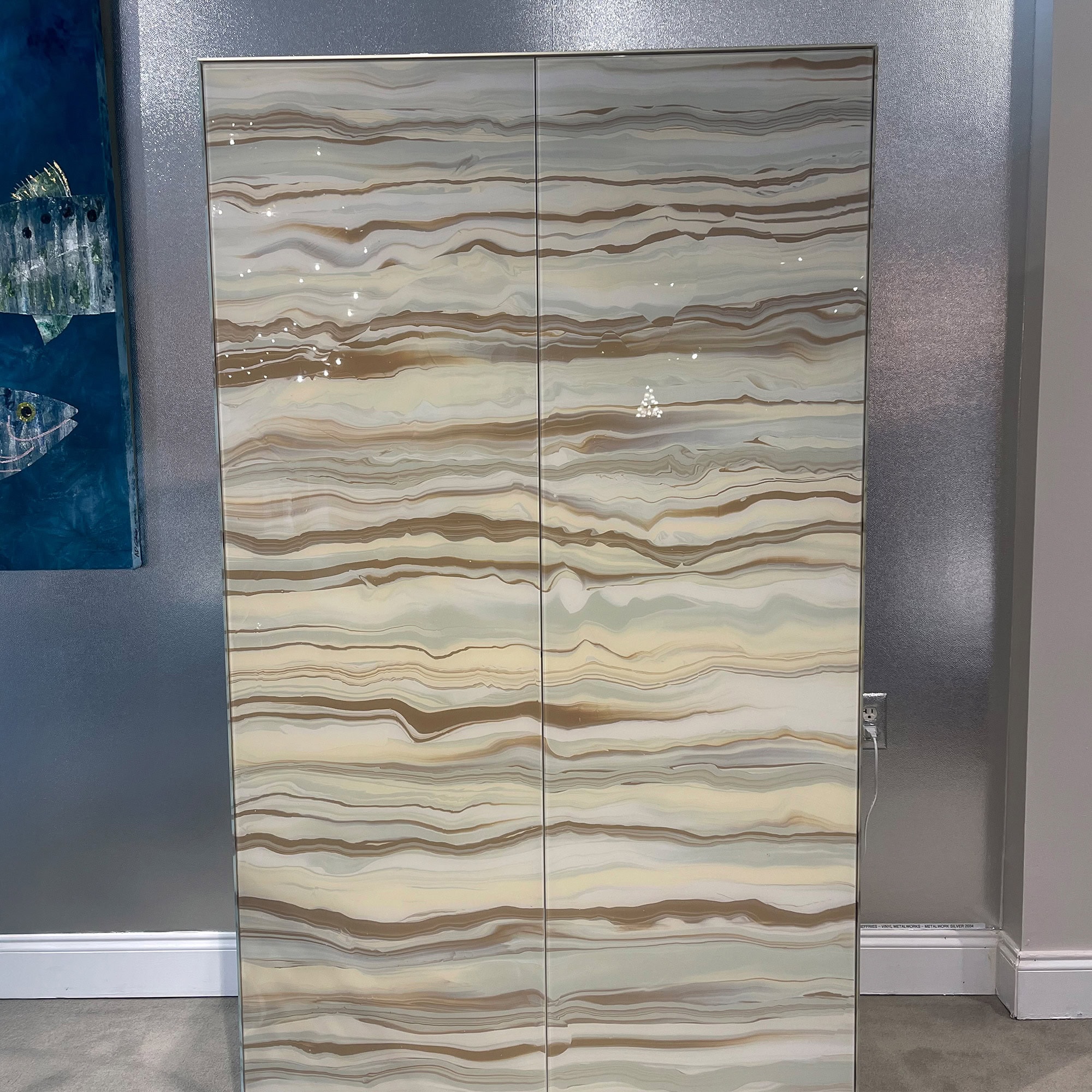 Camila Custom Glass Bar Cabinet with a marble effect