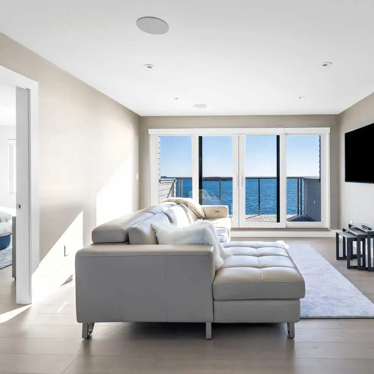 a living room with a couch and a television