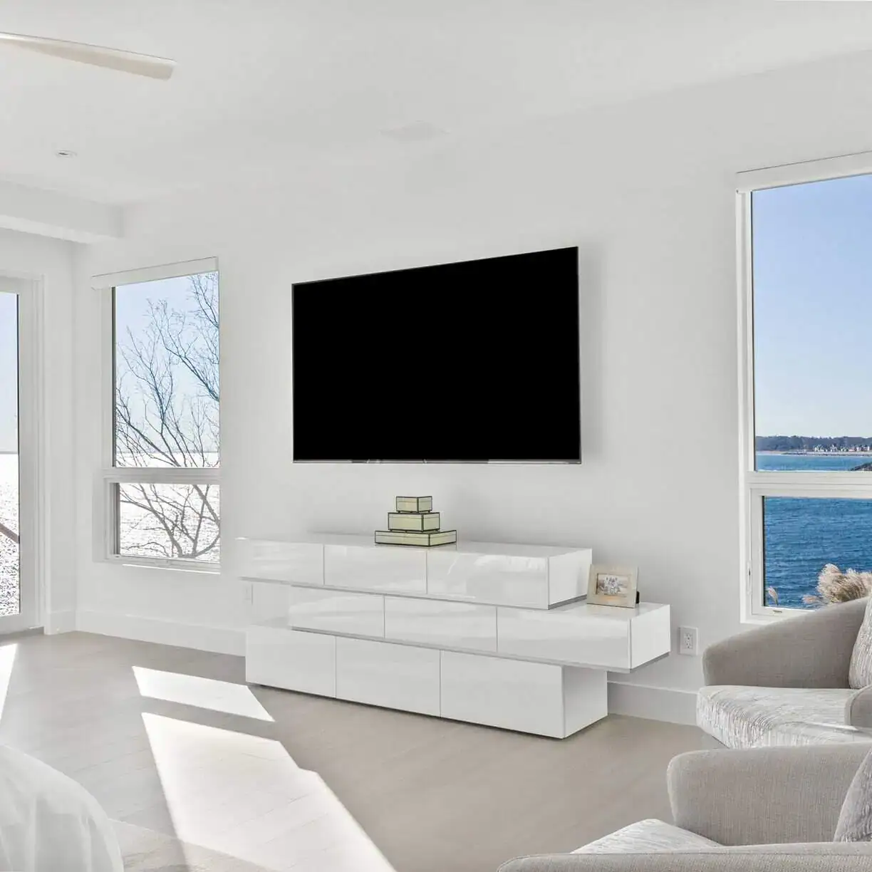 a room with a television and a bed