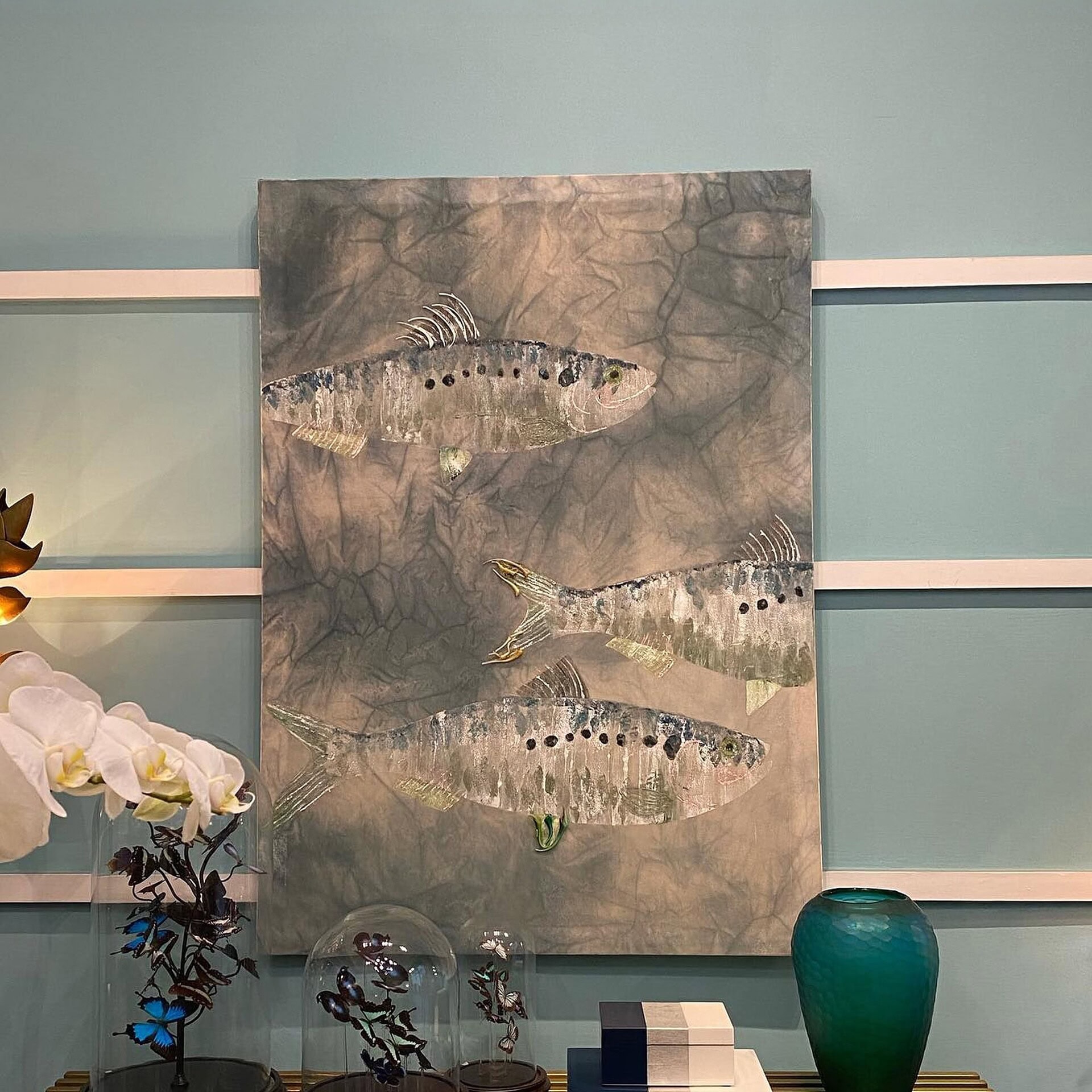 Cepa Velvet Wall Tapestry by Anna Paola Cibin styled in a modern living room with accent décor.