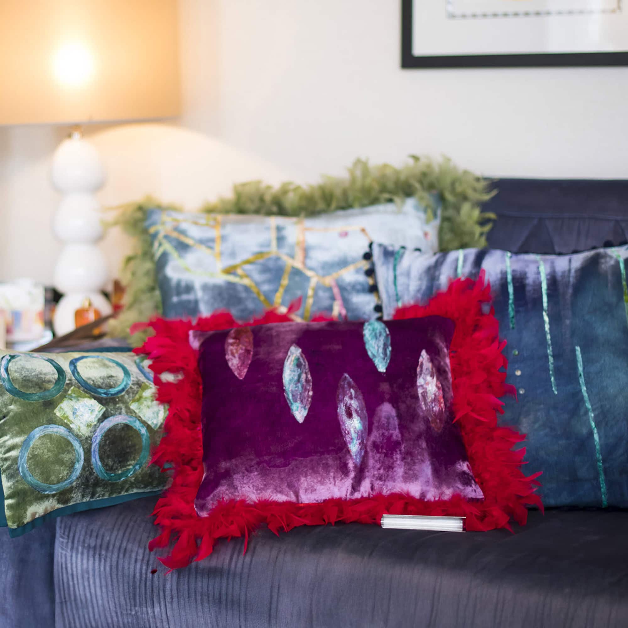 Green Plumage Velvet Pillow - anna-paola-cibin-green-plumage-velvet-pillow-1