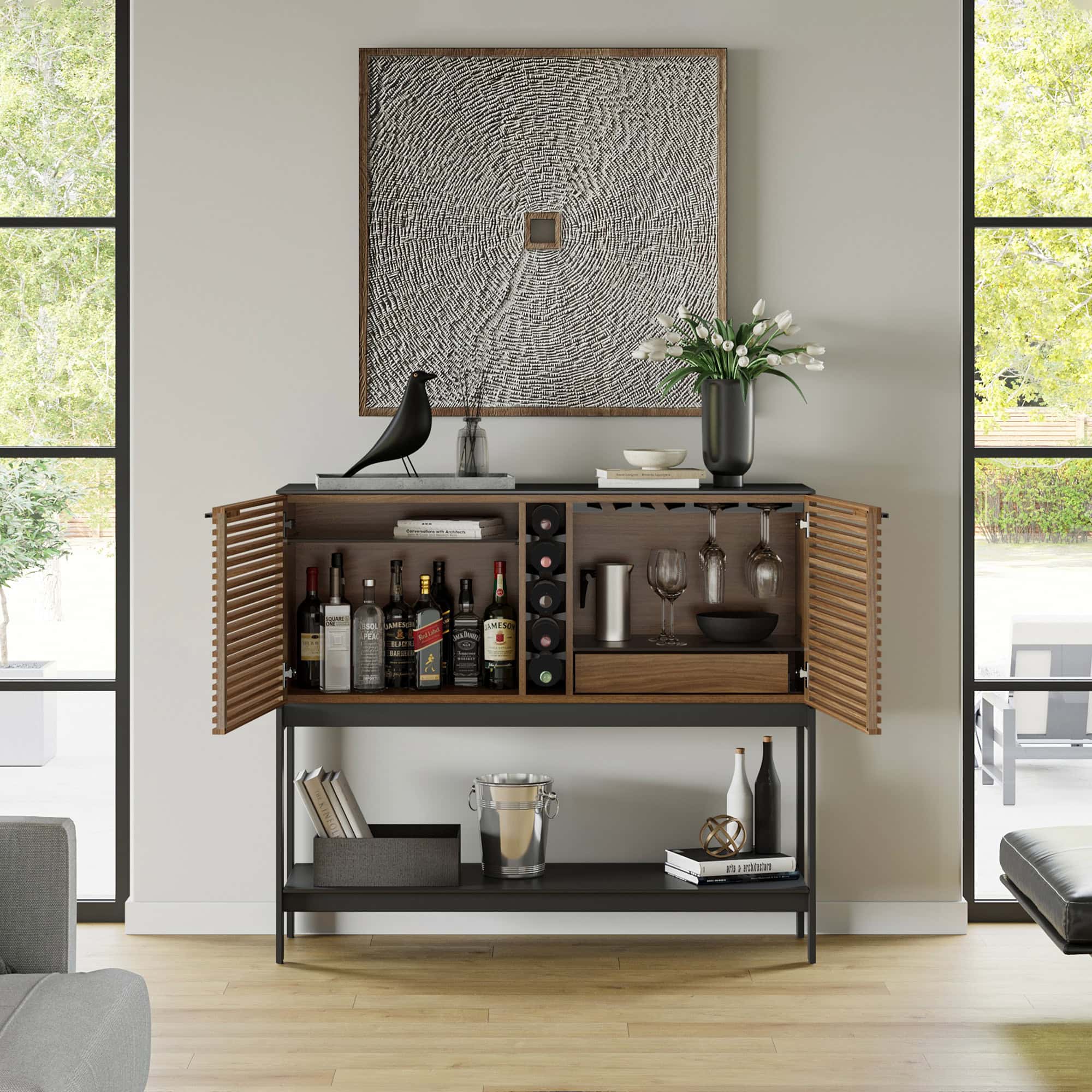 Elegant bar cabinet with wine storage and glass holders, modern home decor.