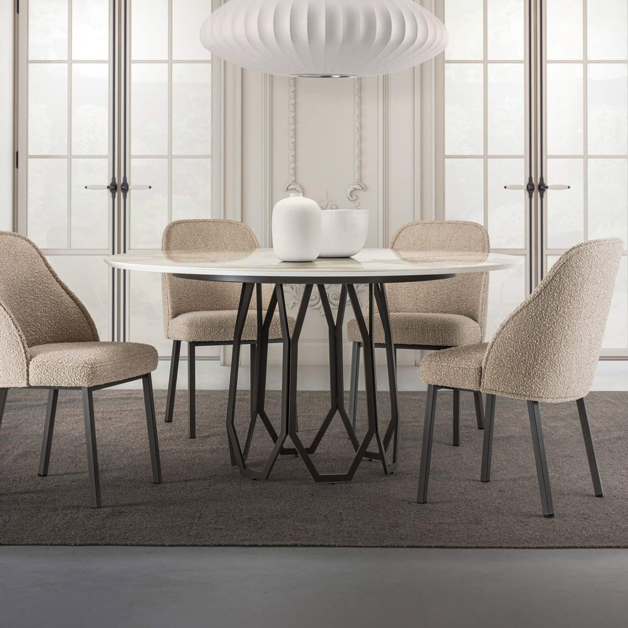 Opal geometric dining table with modern design, perfect for contemporary dining rooms. Crafted with.