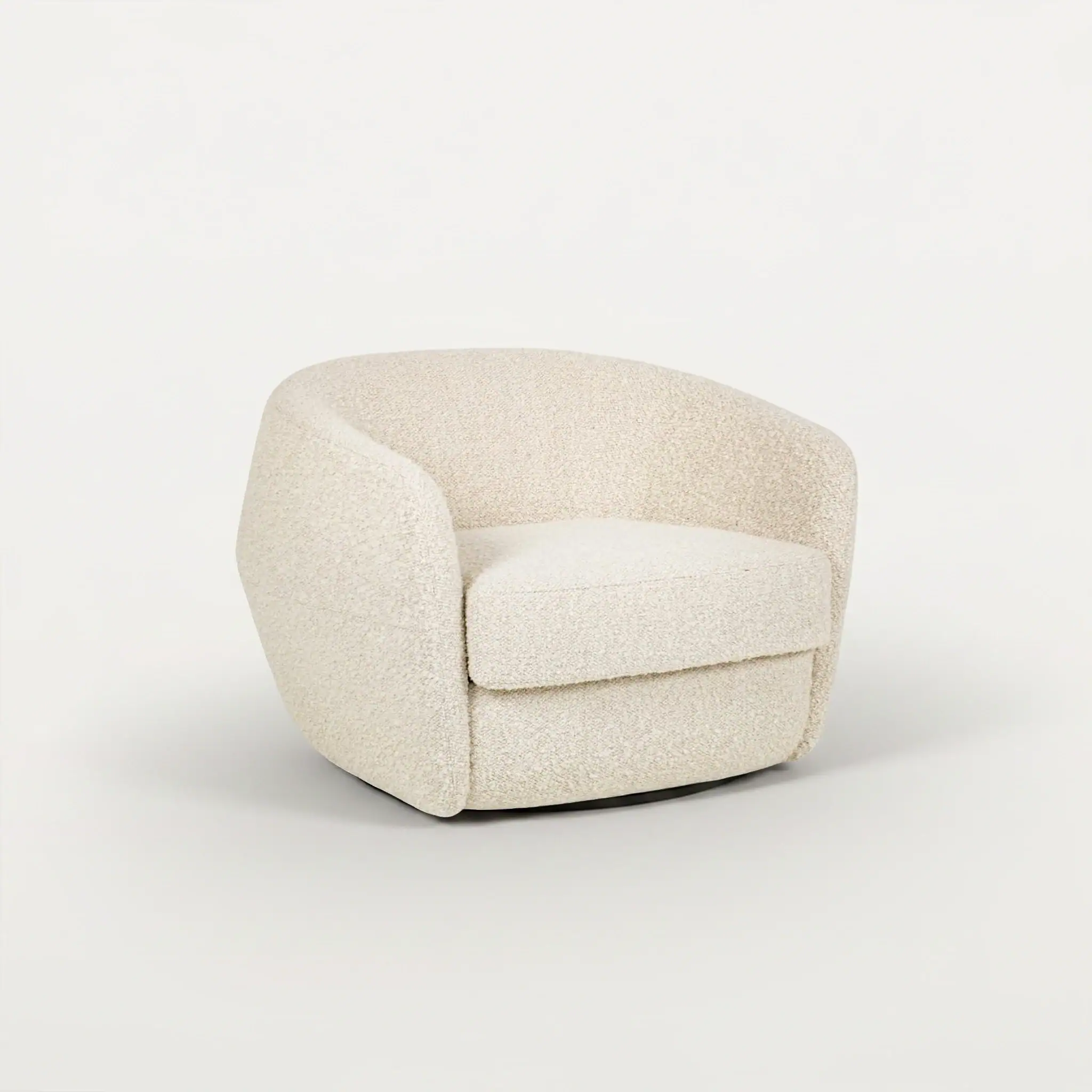 Modern cream upholstered armchair with rounded design for stylish comfort.