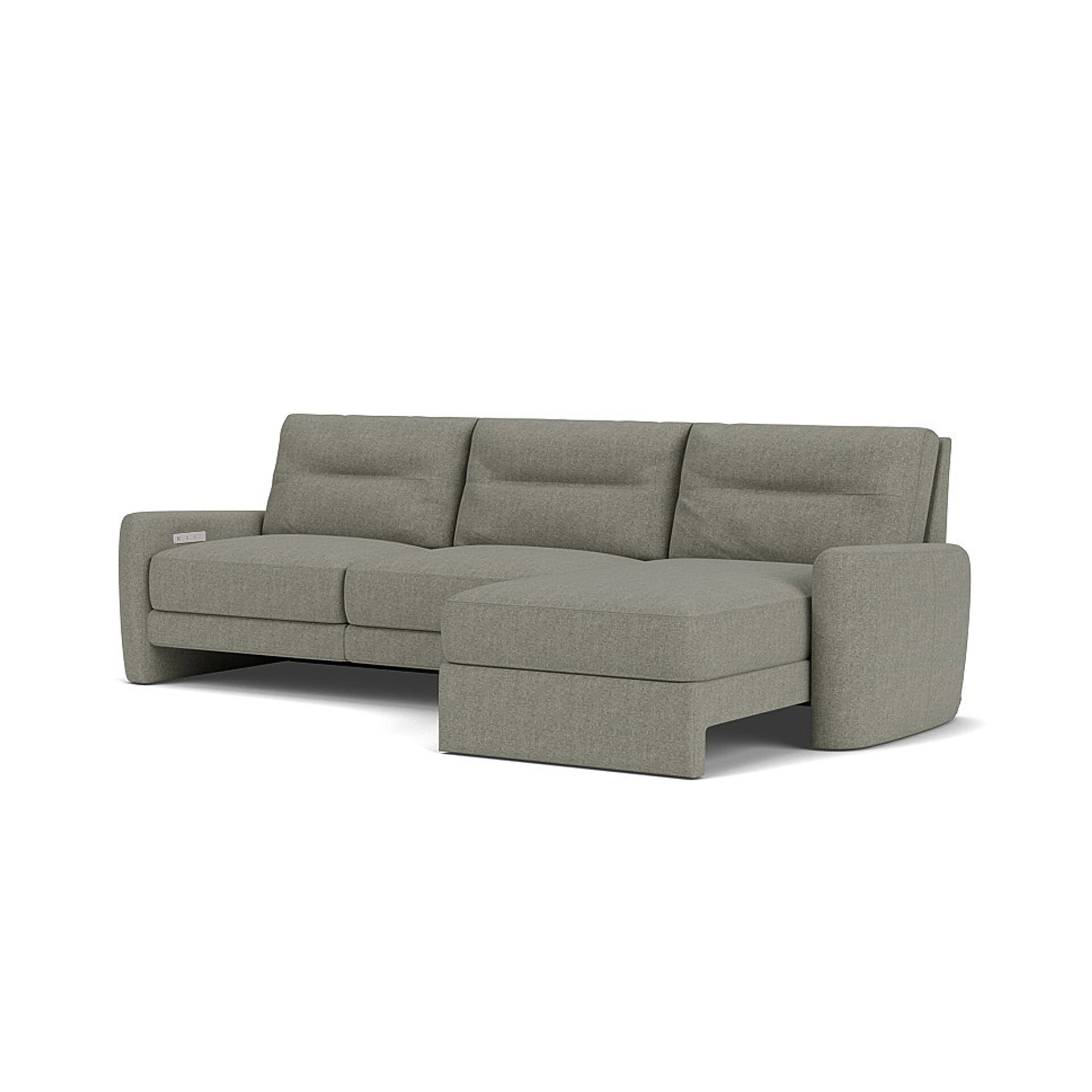 Grey sectional sofa with plush cushions, perfect for contemporary living rooms.