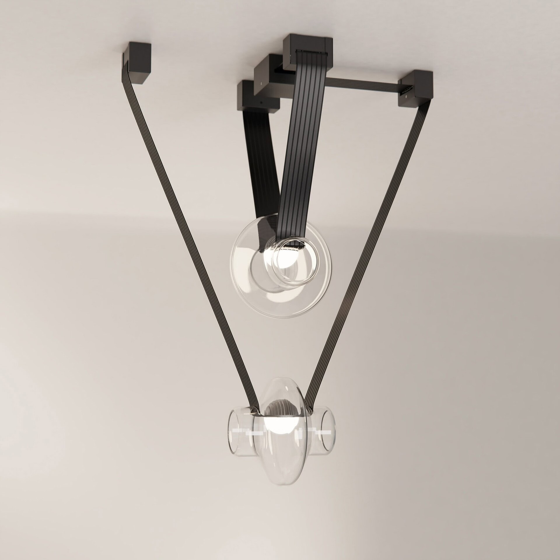 Sleek modern black ceiling light fixture with glass accents, ideal for contemporary interior design.
