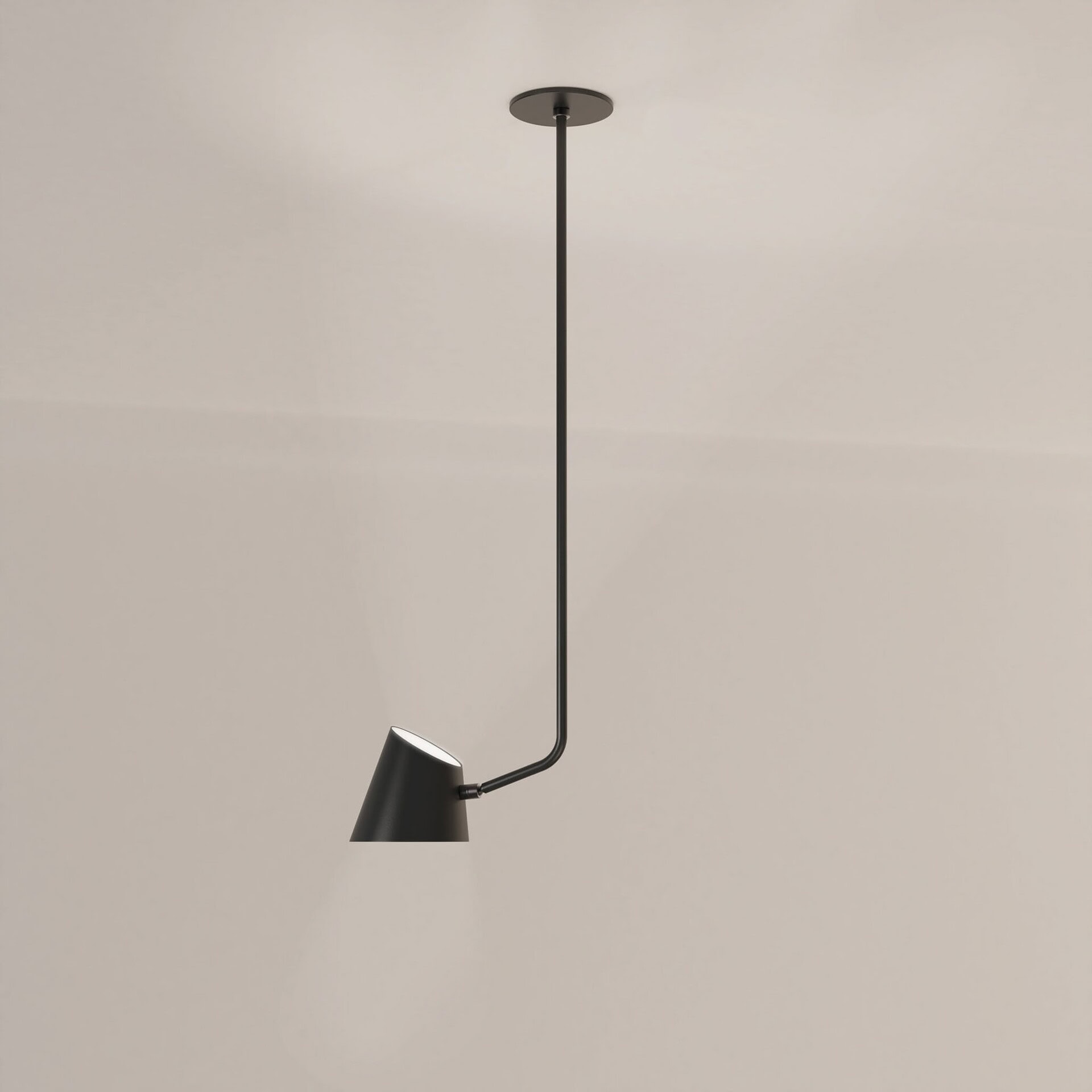 Modern black adjustable pendant light for stylish home or office decor.