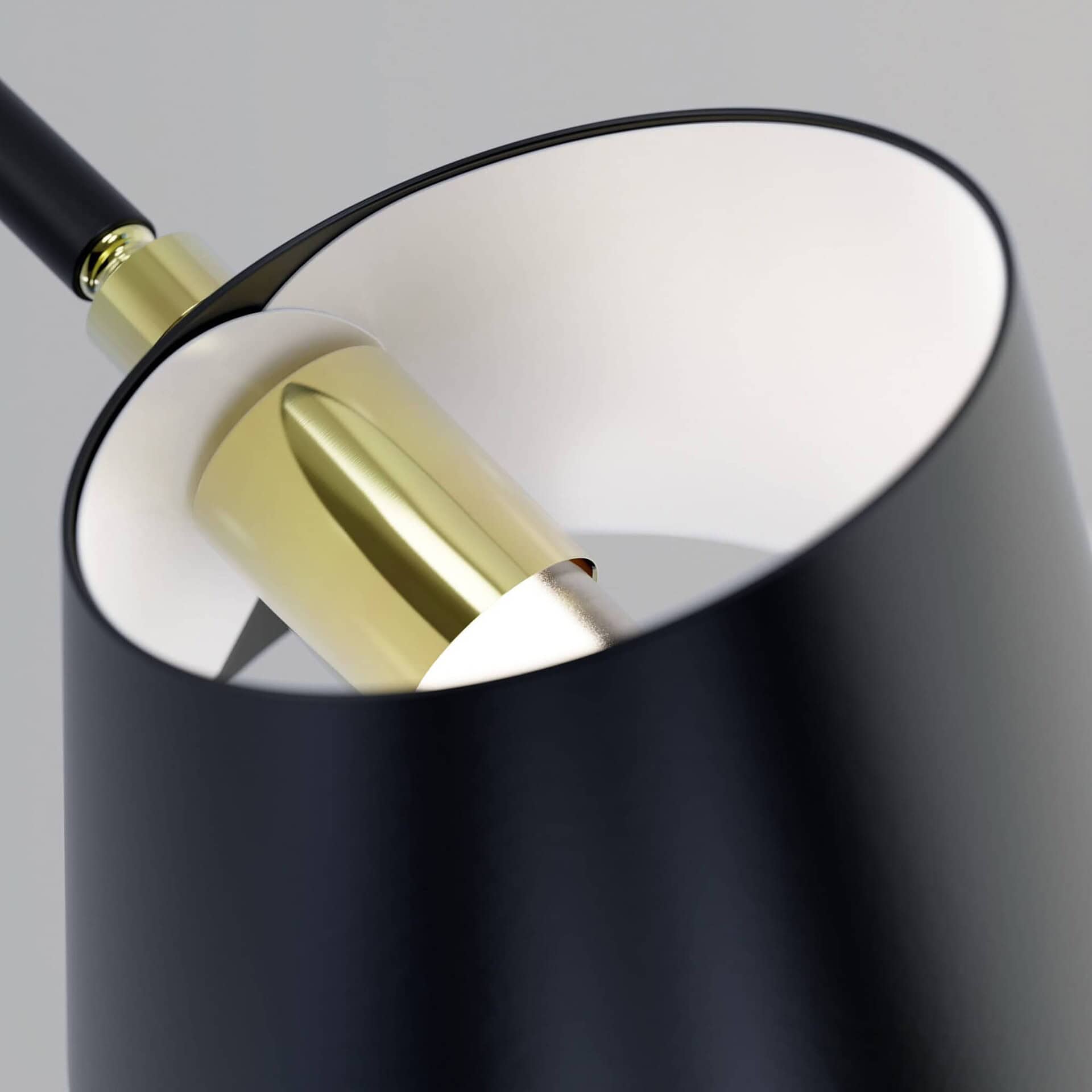Luxurious modern desk lamp with black, gold, and white details for stylish home or office decor.