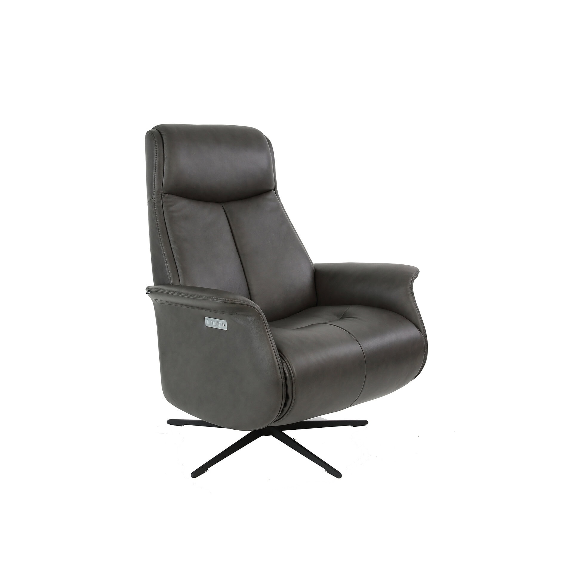 Modern black leather office chair with ergonomic design and swivel base.