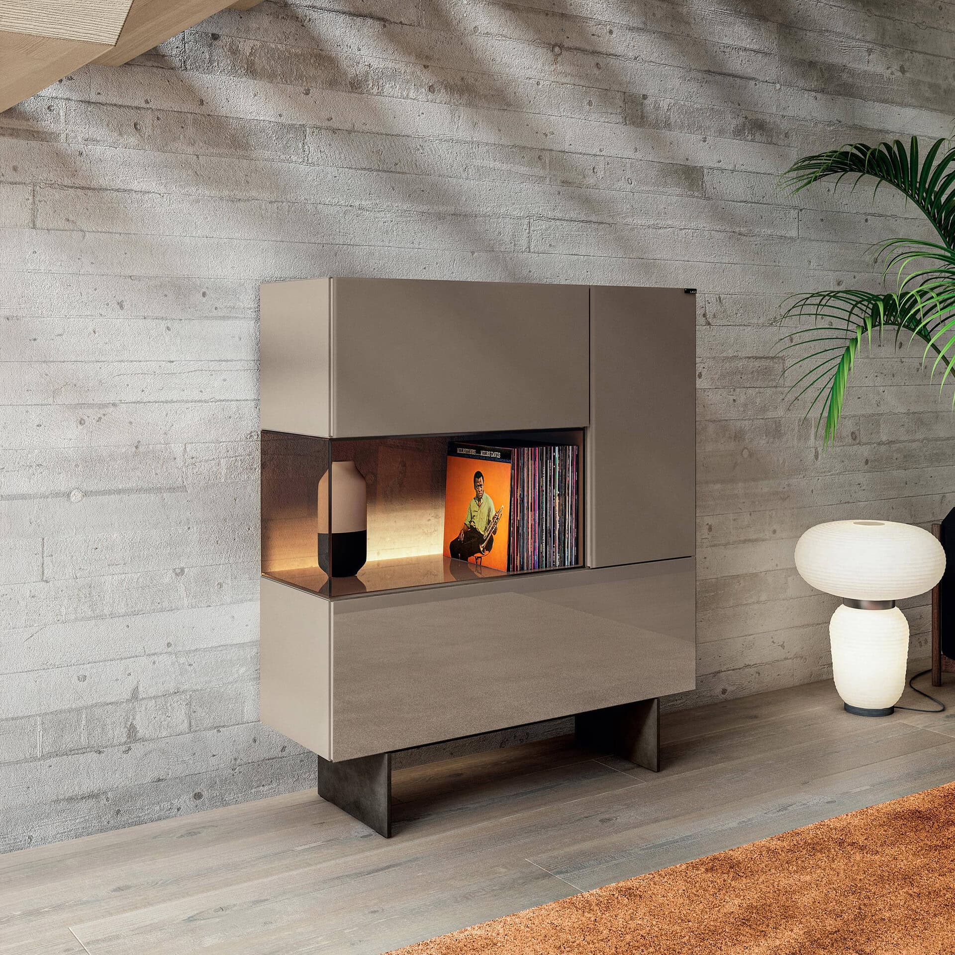 Elegant glass sideboard with storage for modern living spaces.