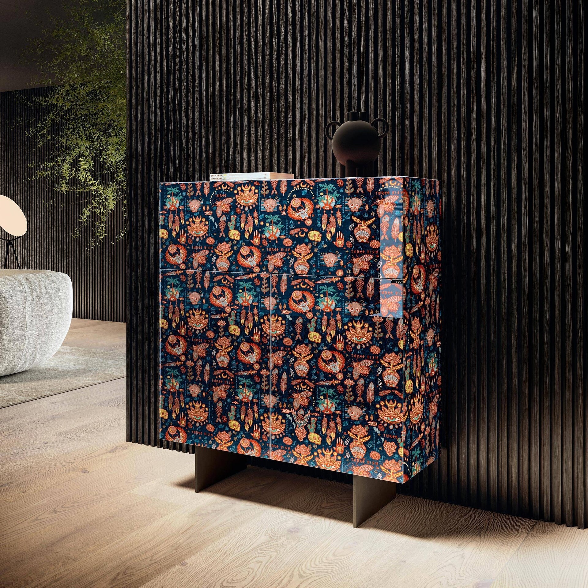 Modern floral patterned cabinet for stylish home decor.