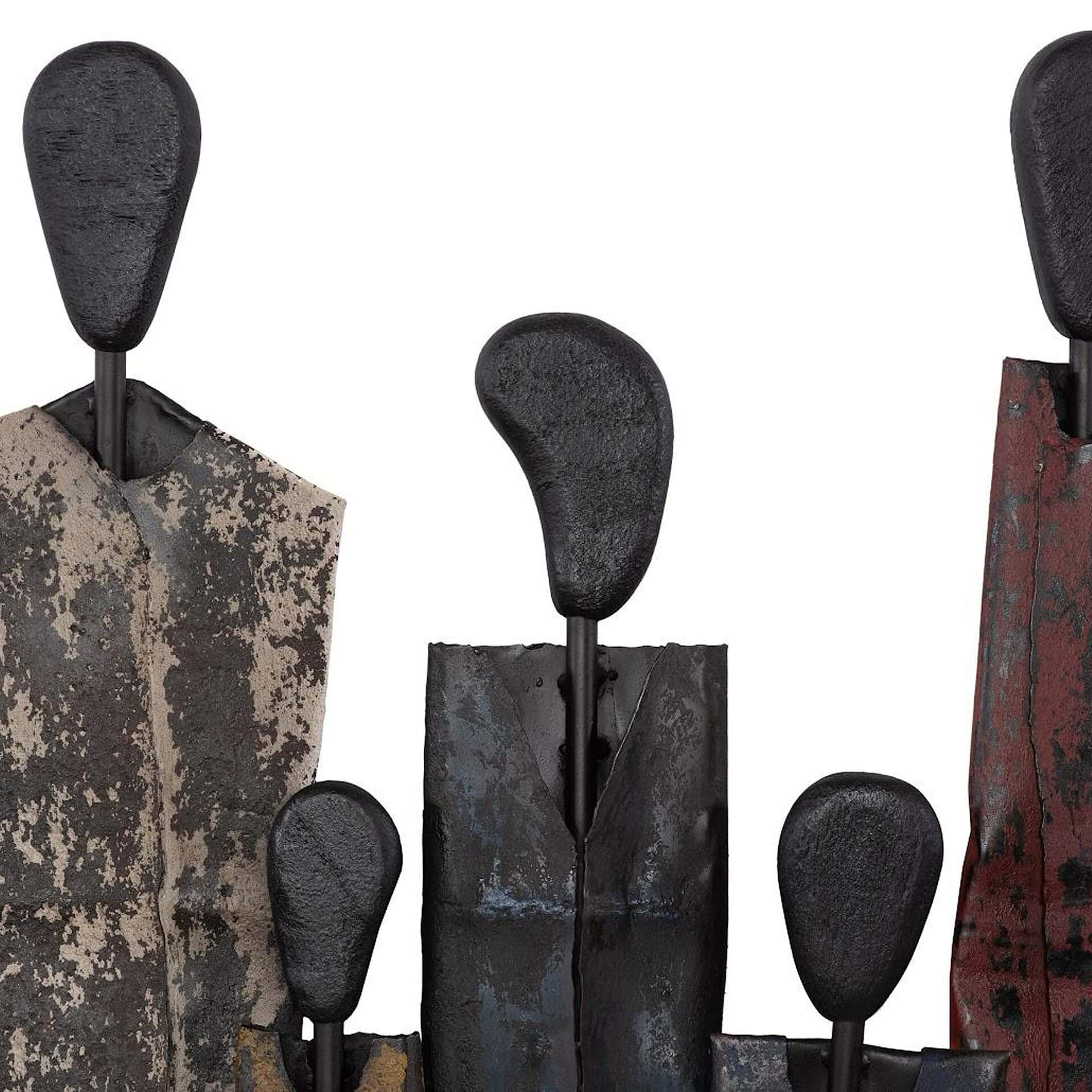 Metal wall art featuring abstract honey drum figures. Unique home decor piece with a modern, artisti.