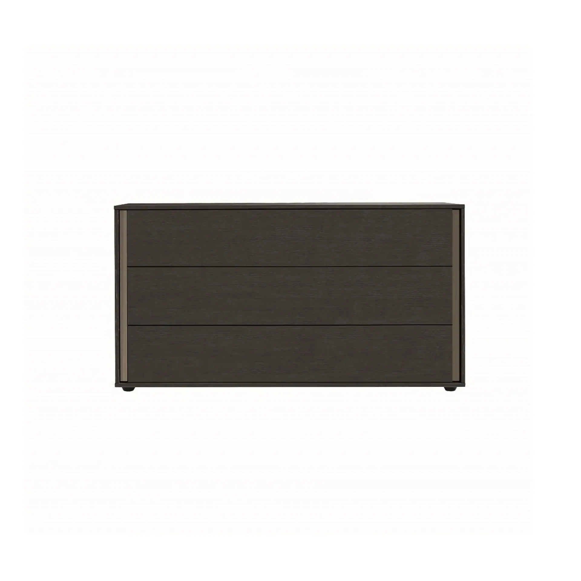 Dark wood dresser with sleek design and spacious drawers for bedroom organization.
