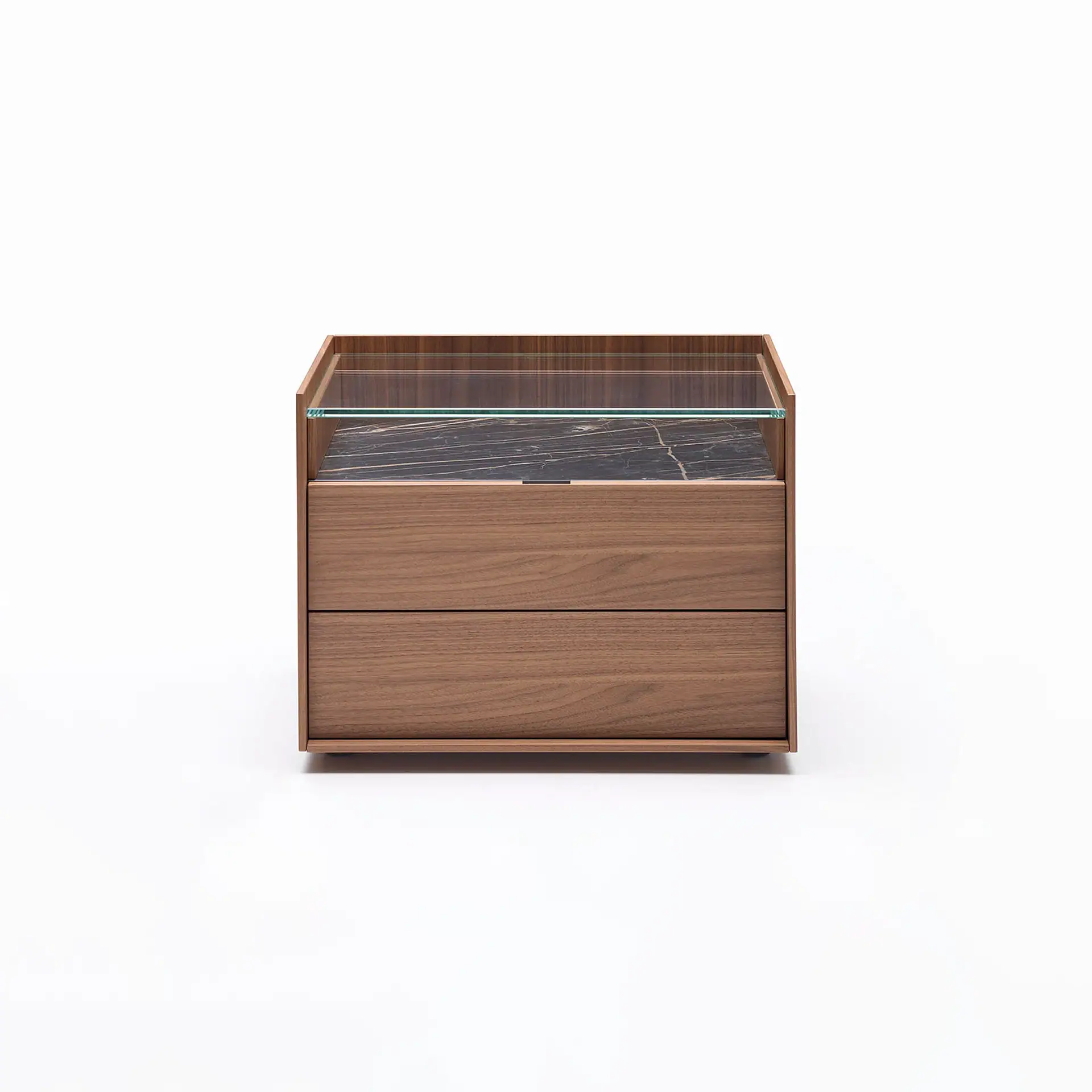 Display cabinet with wooden frame and glass top for showcasing collectibles.