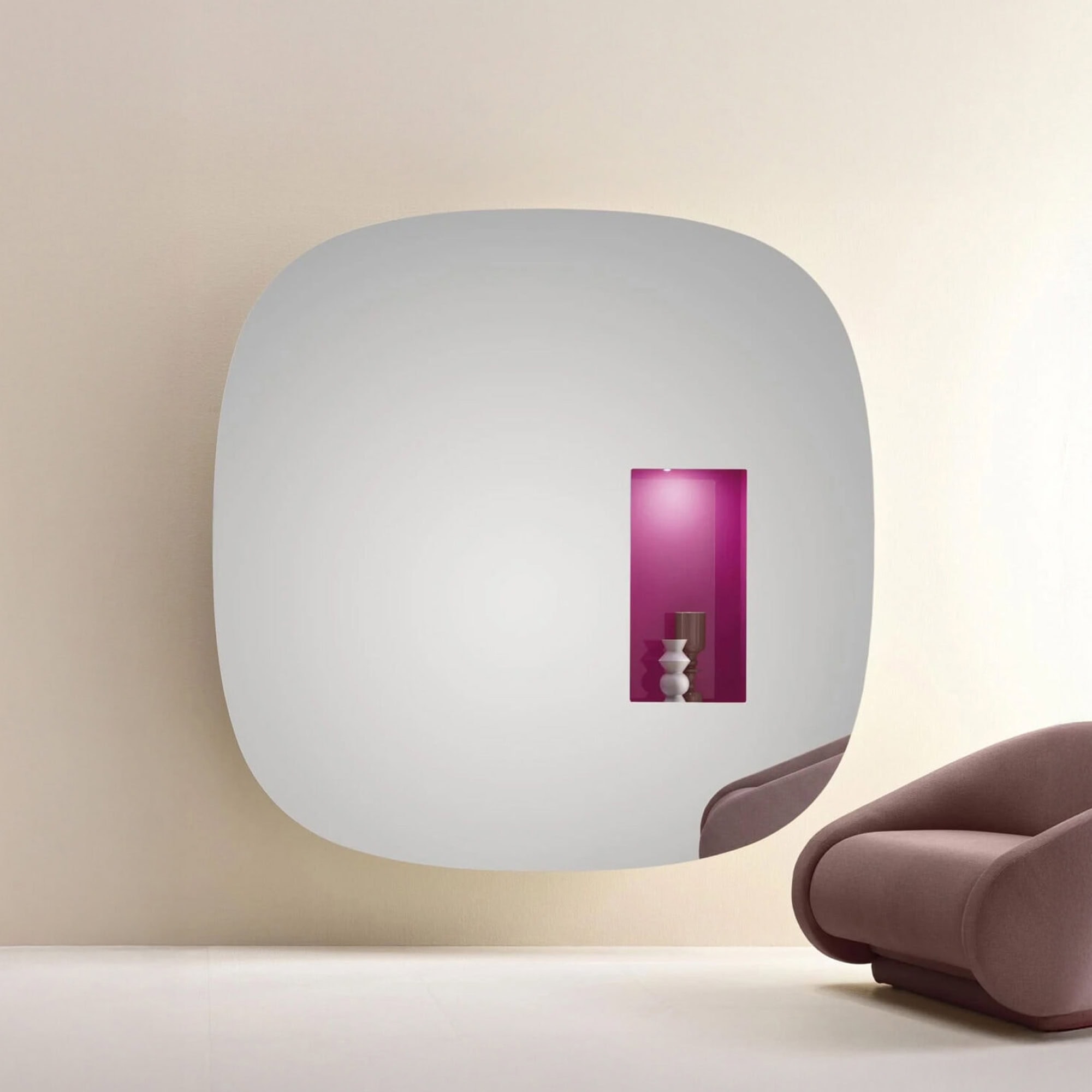 Aperture Mirror by Tonelli with hidden compartment in a modern interior