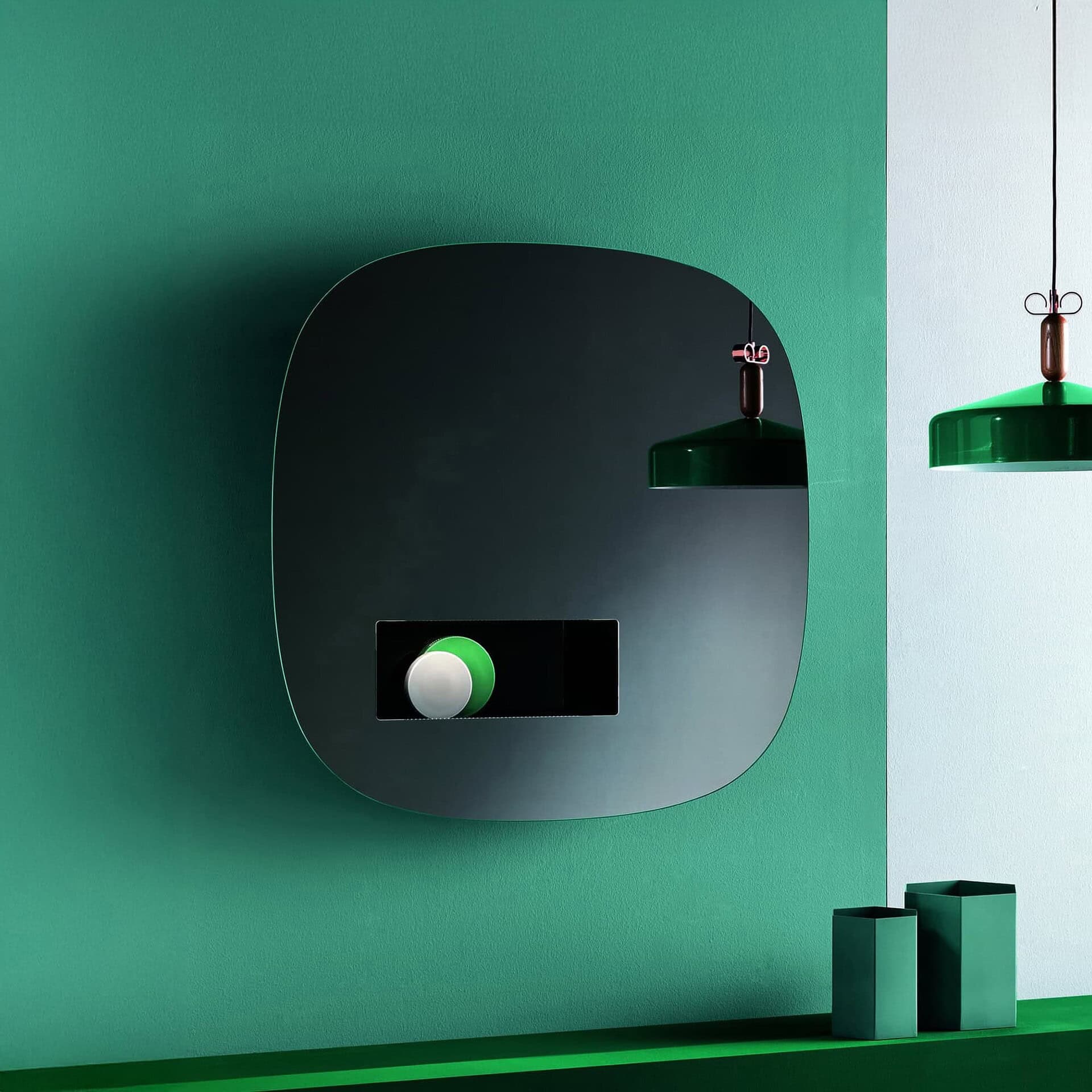 Tonelli Aperture Mirror in smoked glass finish with concealed storage