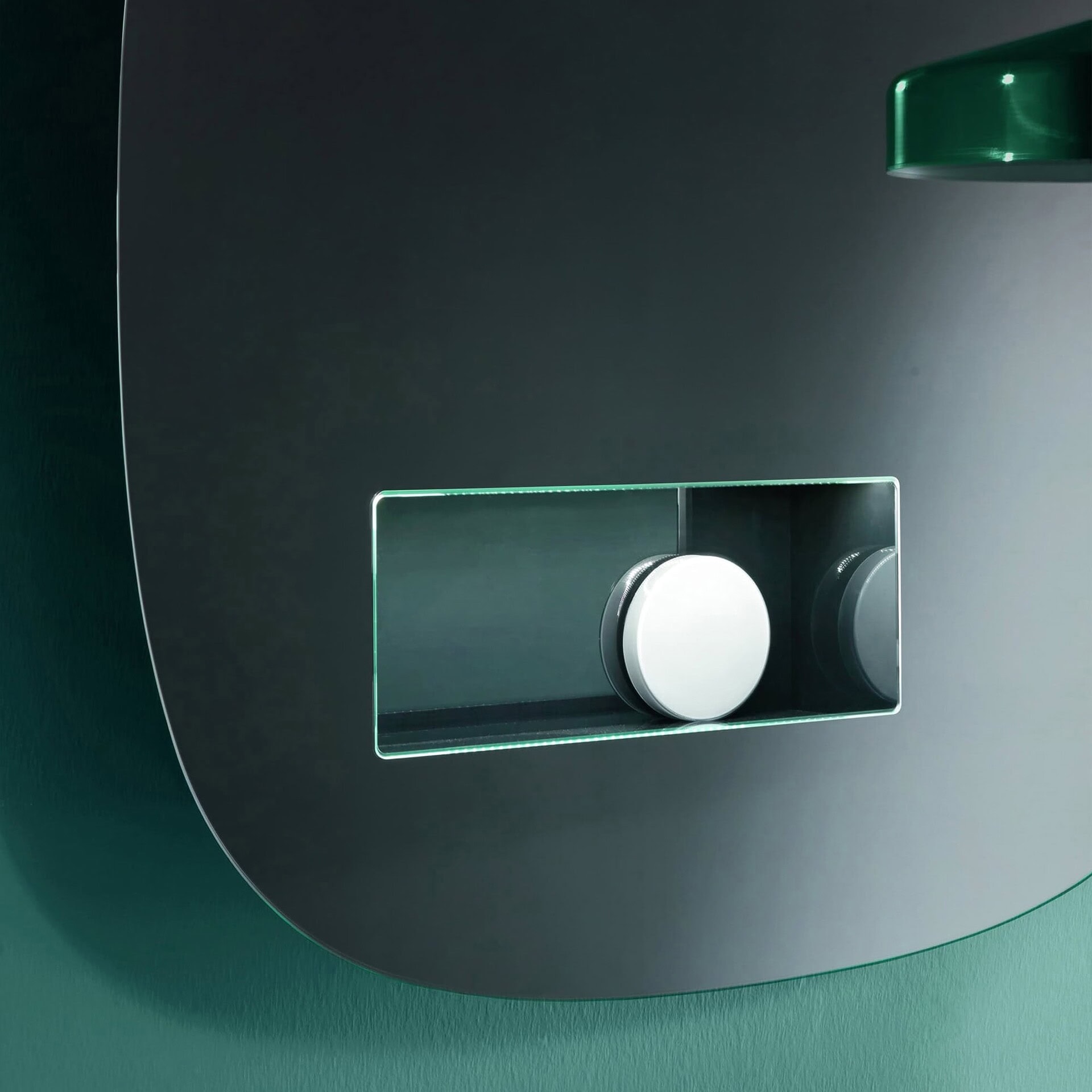 Close-up of Tonelli Aperture Mirror internal compartment with LED lighting