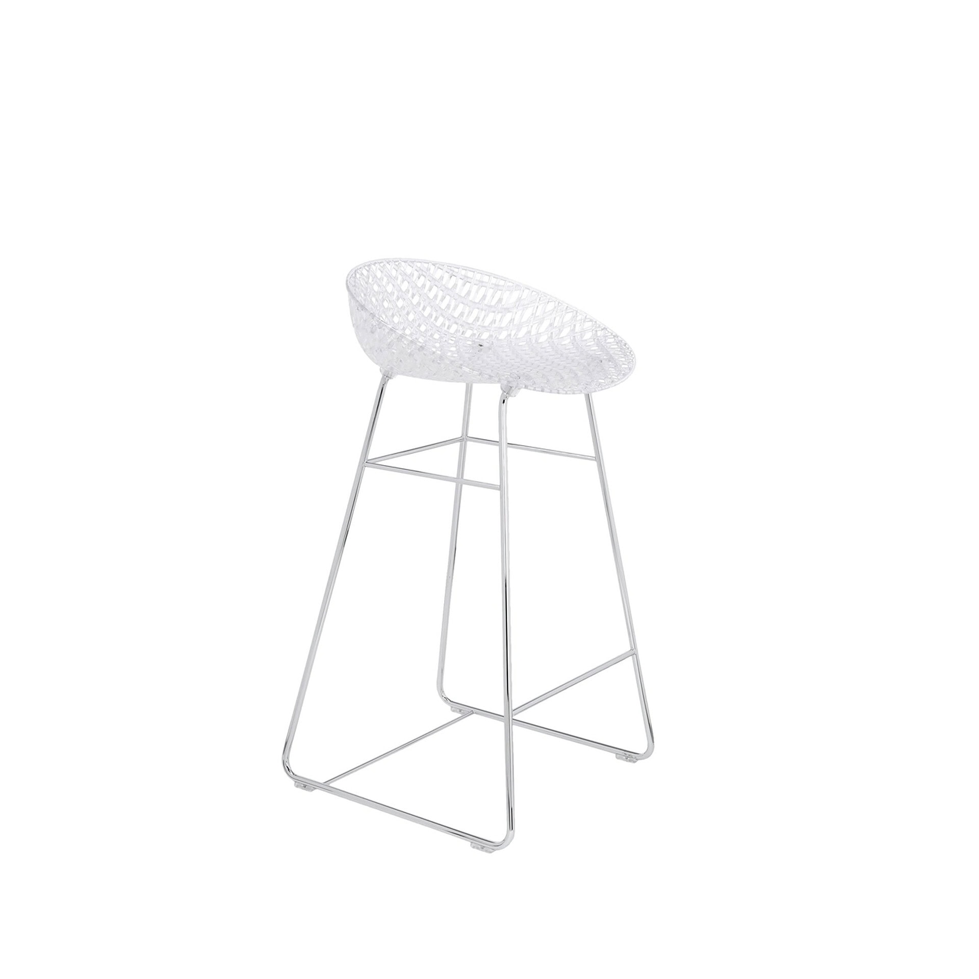 Modern white wire bar stool with sleek metal frame for contemporary kitchens.