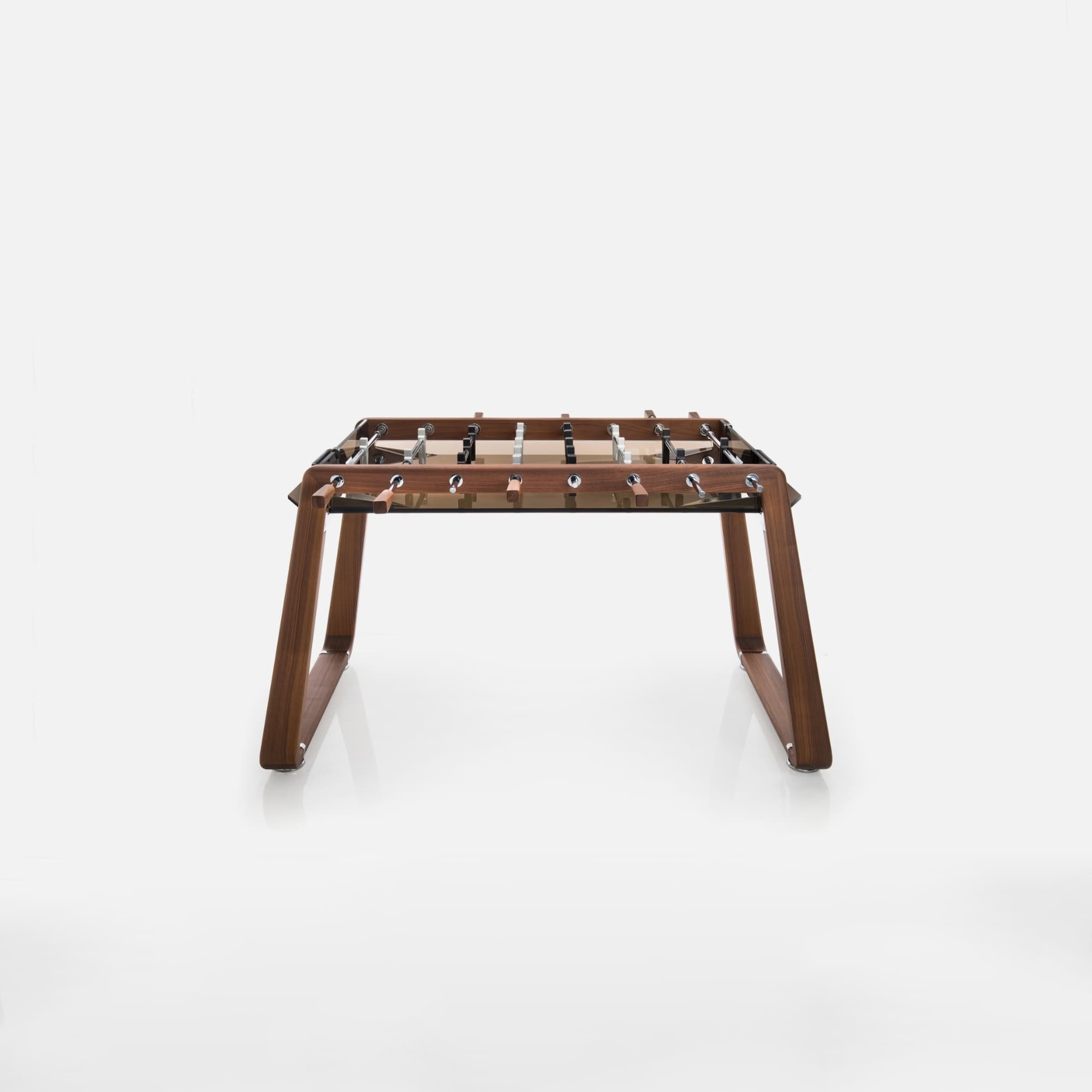 Modern wooden foosball table for family game rooms and entertainment spaces.