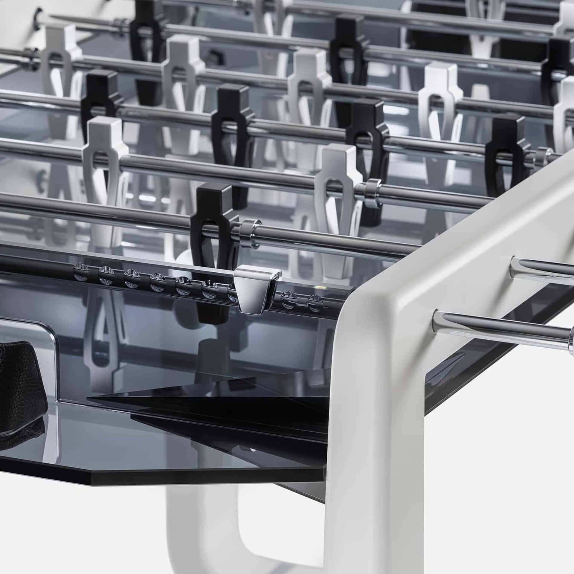 Metal foosball table with sleek modern design for entertainment and game rooms.