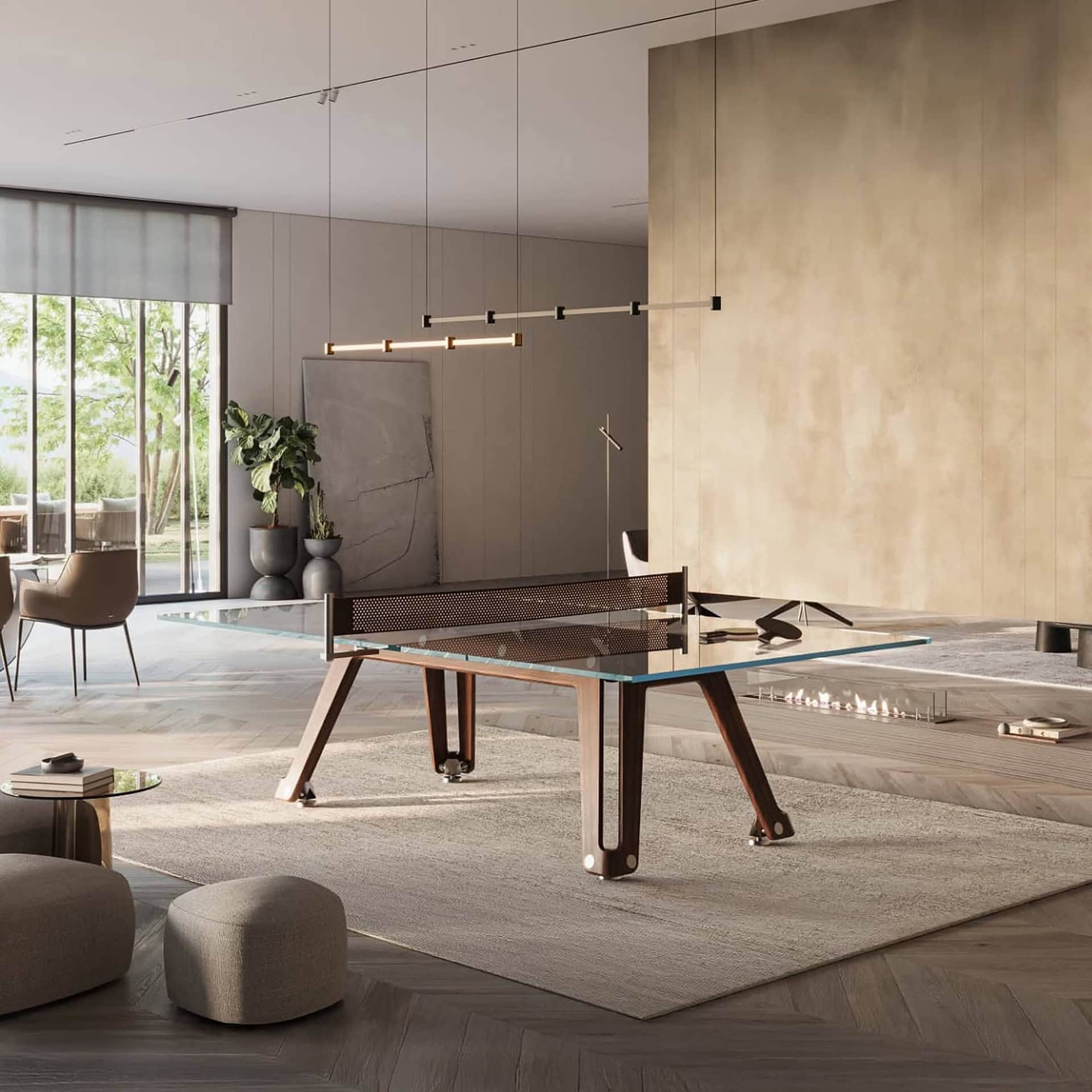 a room with a table and chairs