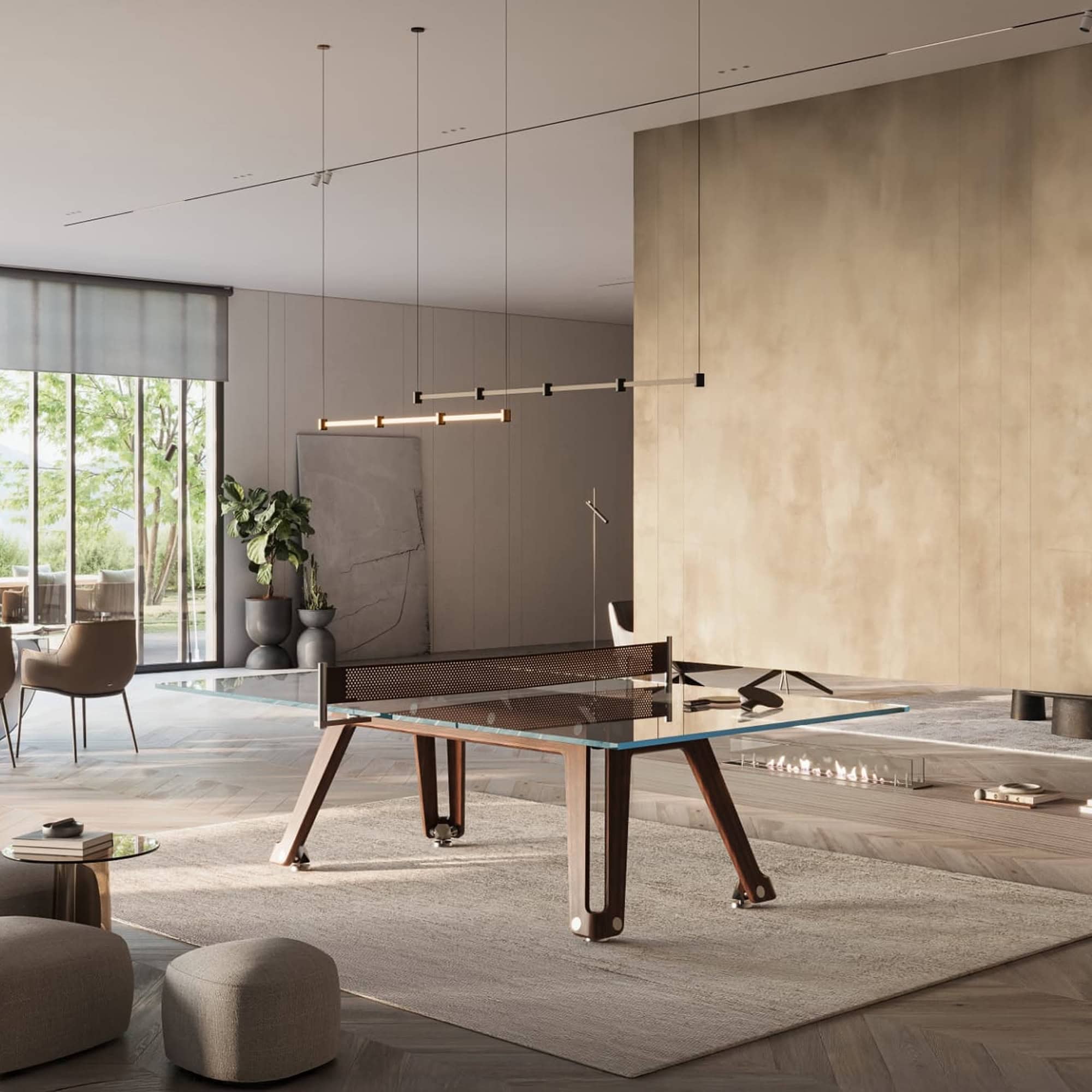 a room with a table and chairs