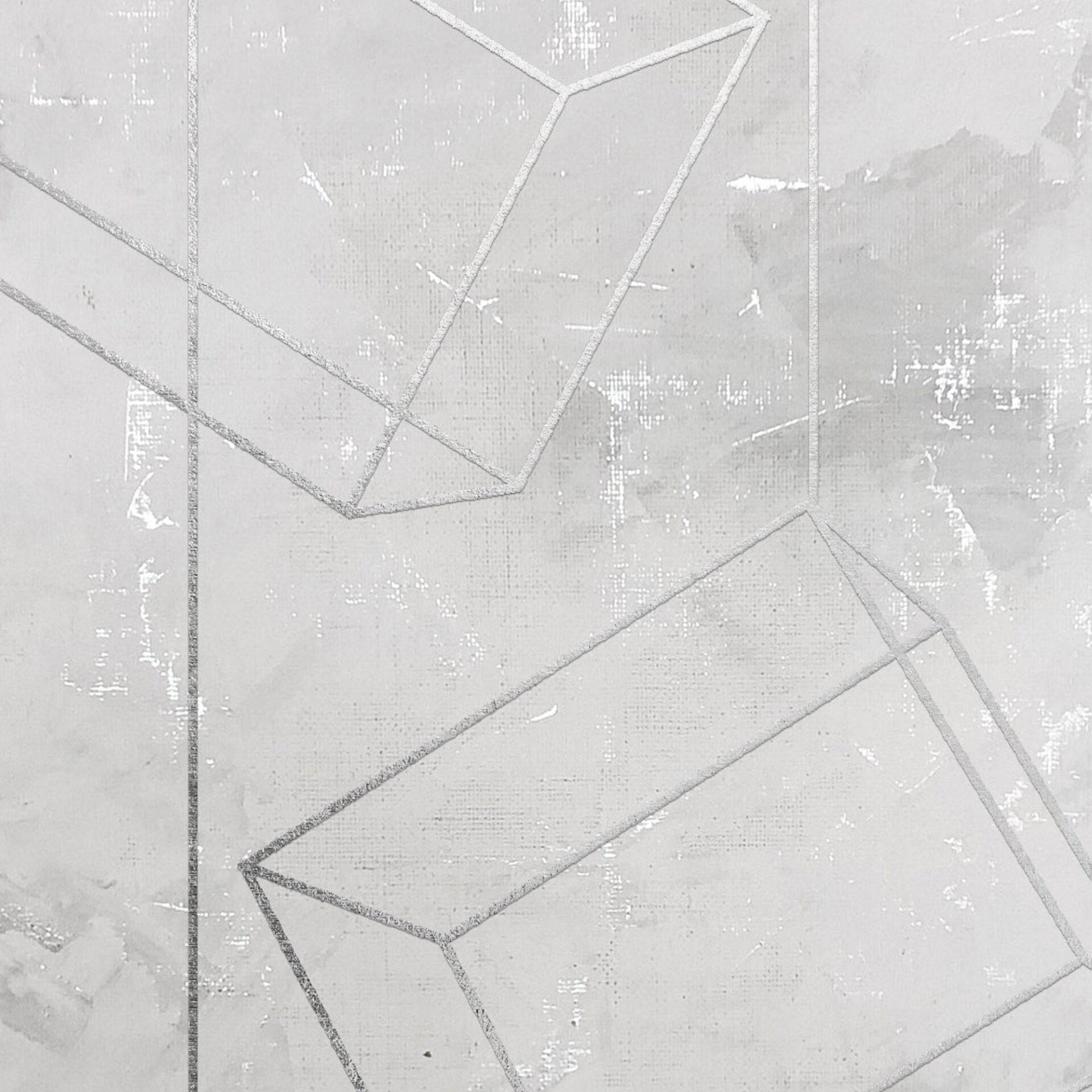 Abstract background with silver geometric lines forming cubes on a textured white and grey surface.