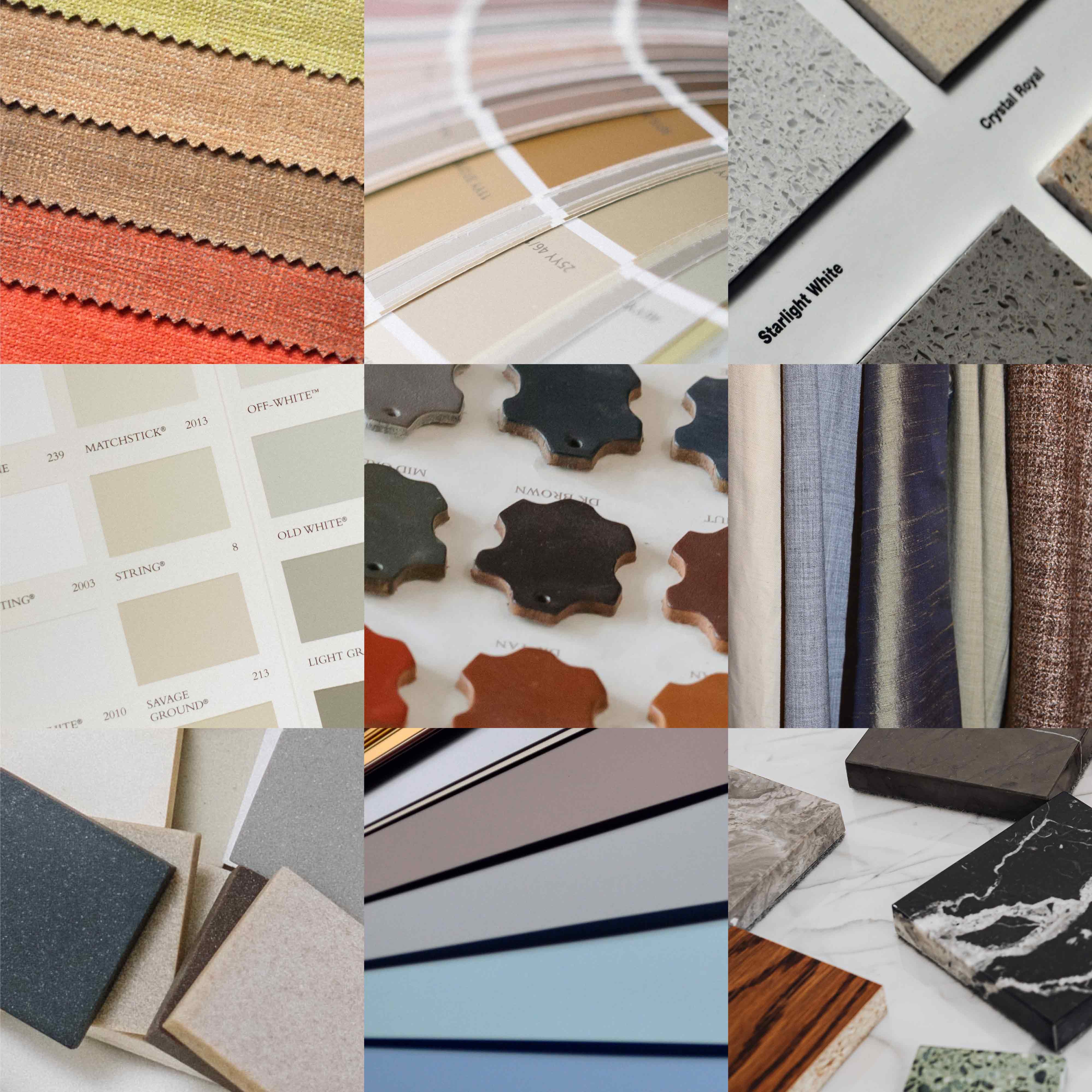 group of nine samples and swatches