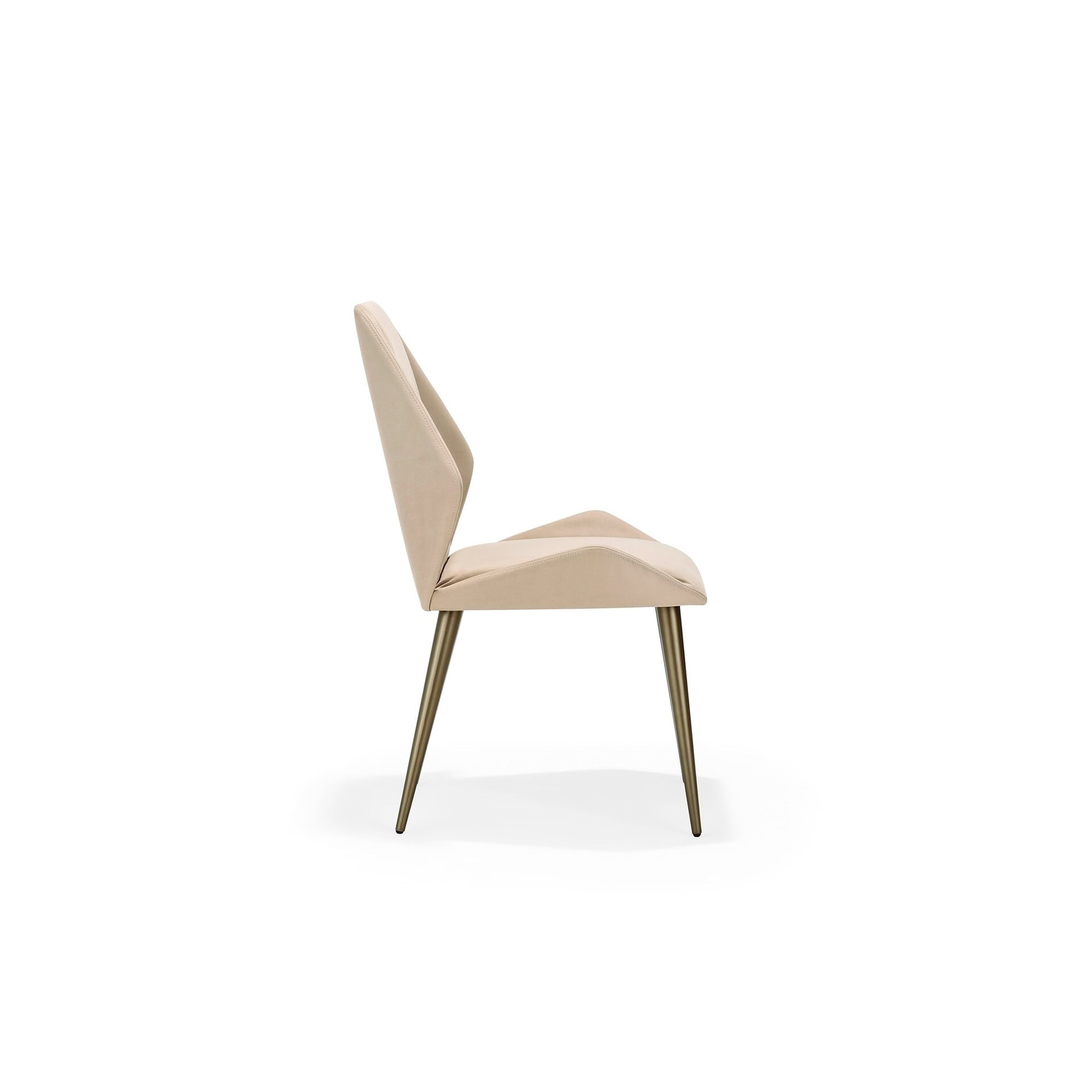 Opposite side profile view of the Origami Upholstered Dining Chair with sleek, folded-inspired lines.