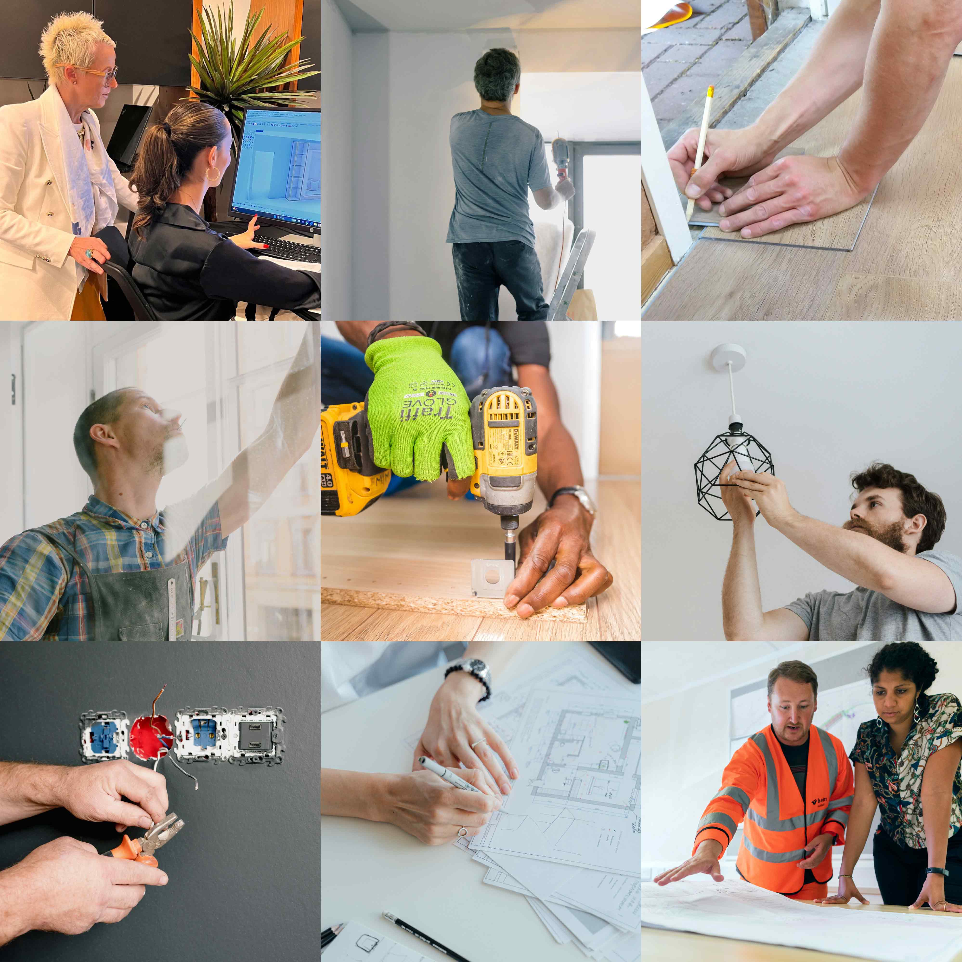 collage of nine images of trade professionals 2