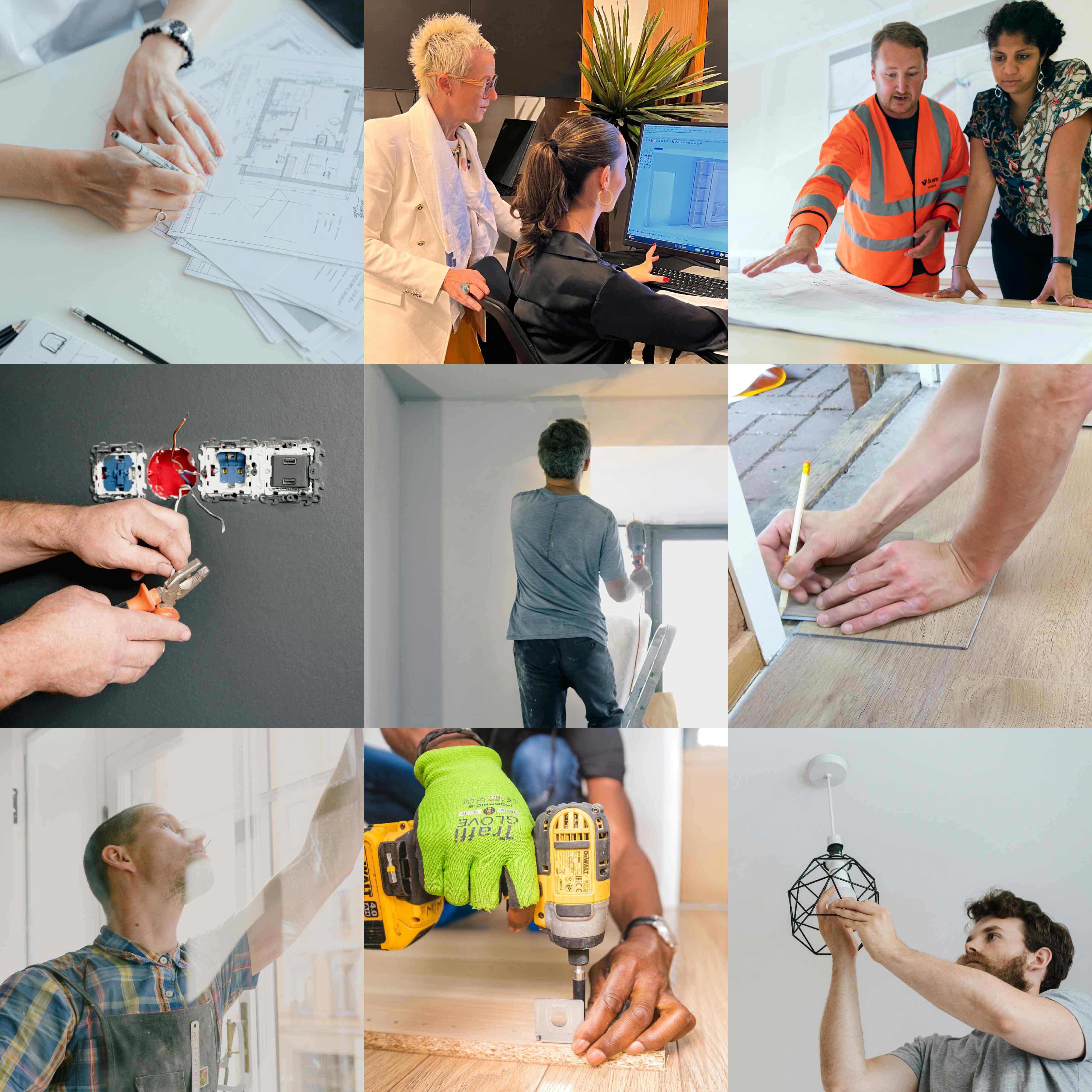 collage of nine images of trade professionals