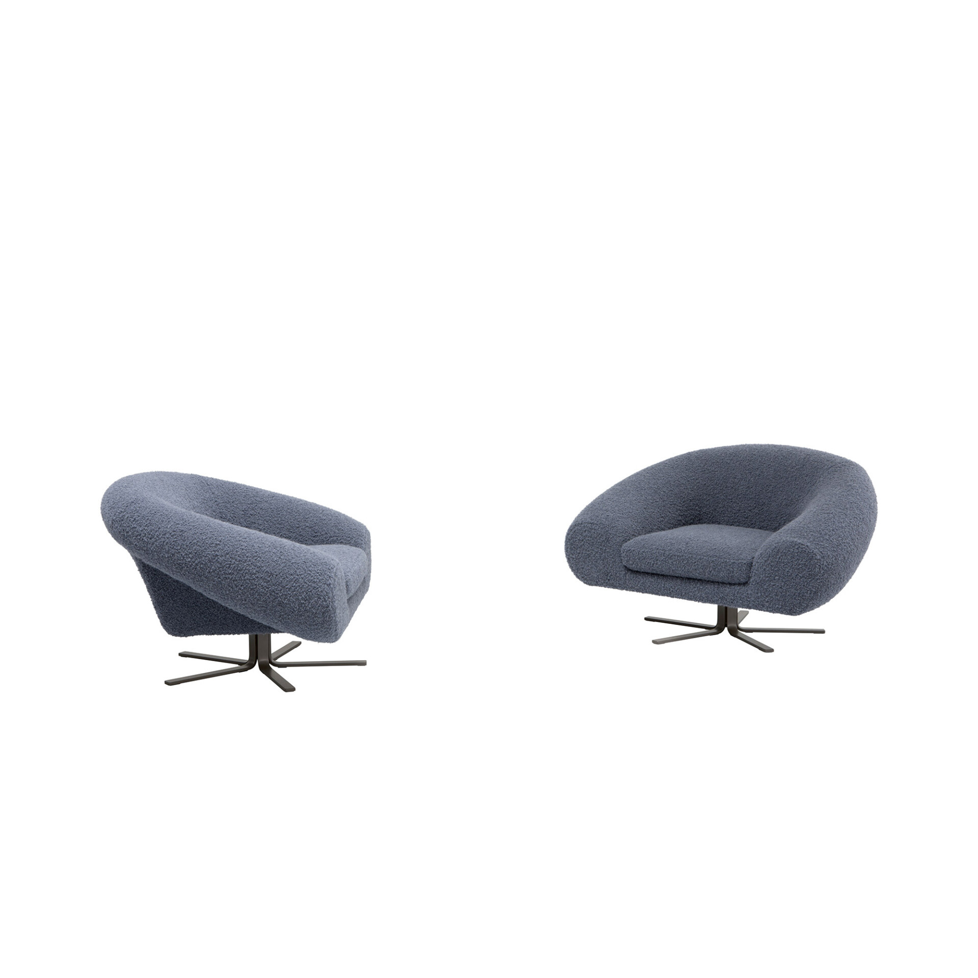 Pair of Airstrike Swivel Armchairs in black upholstery on plain background.