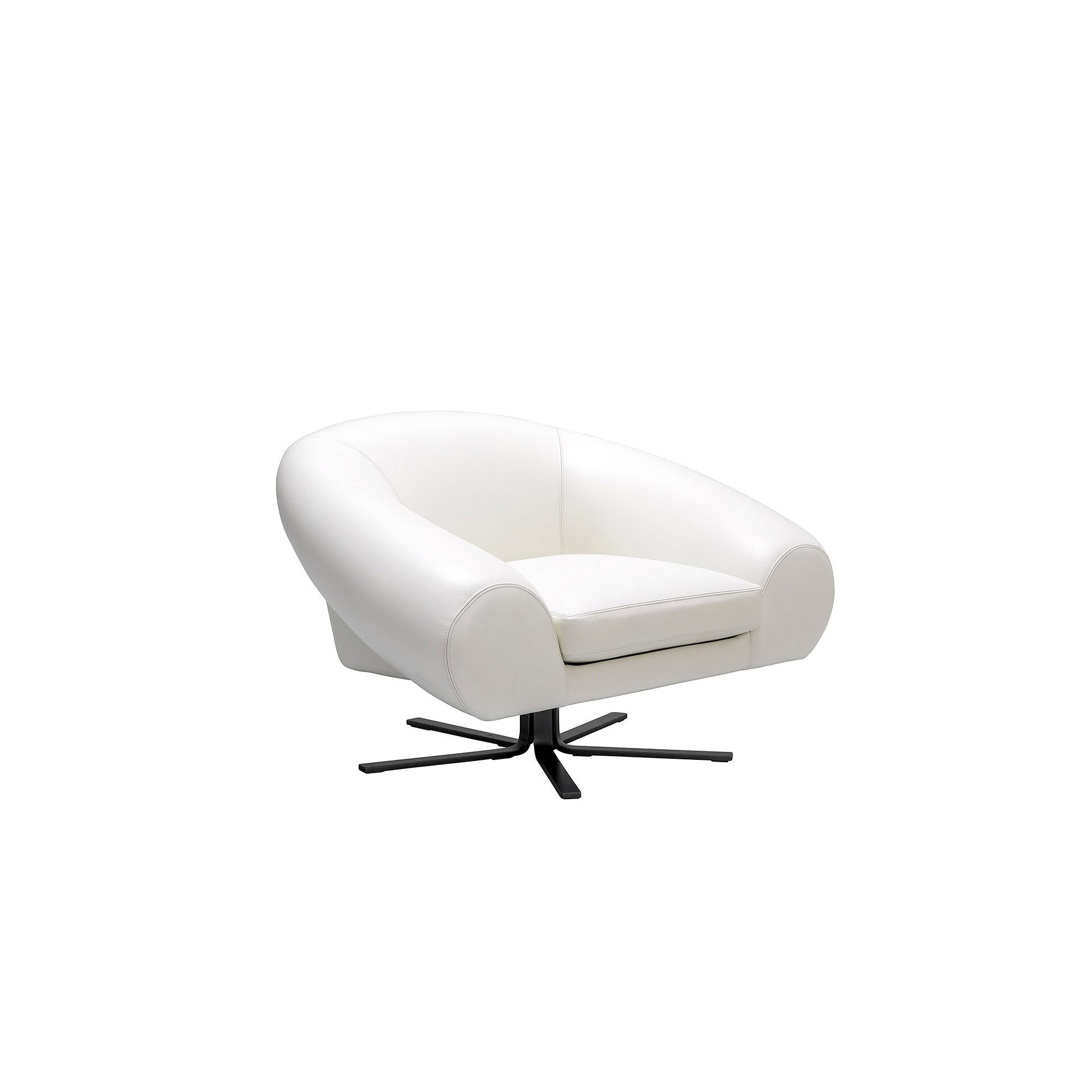 Airstrike Swivel Armchair in white upholstery isolated on a plain background.