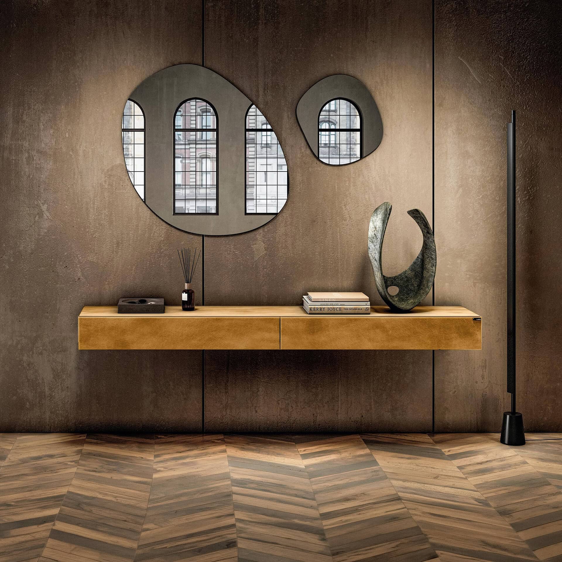 Elegant glass console table with modern design for stylish entryways or living rooms.