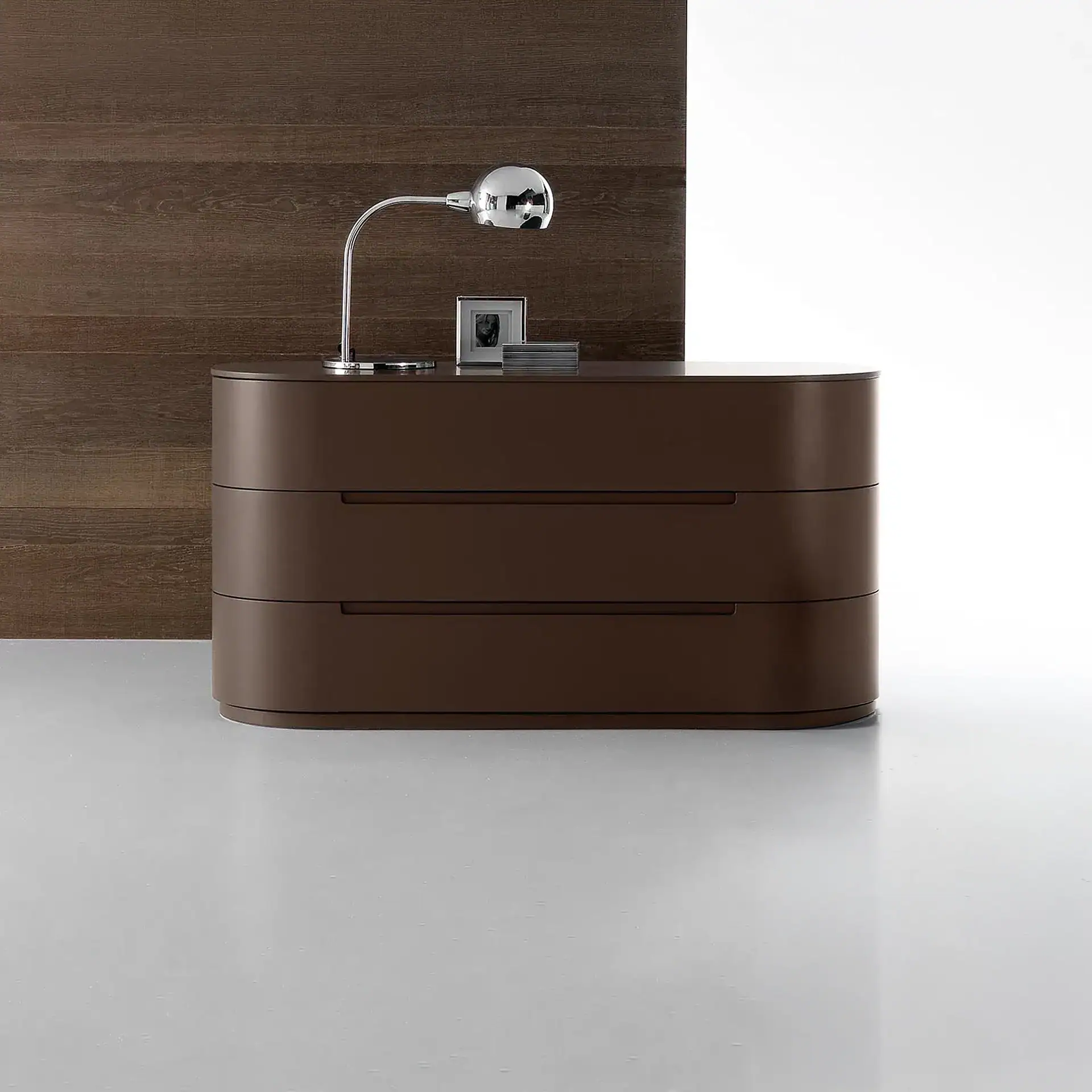 Sklar Furnishings Globo 3-Drawer Dresser in brown with a modern design.