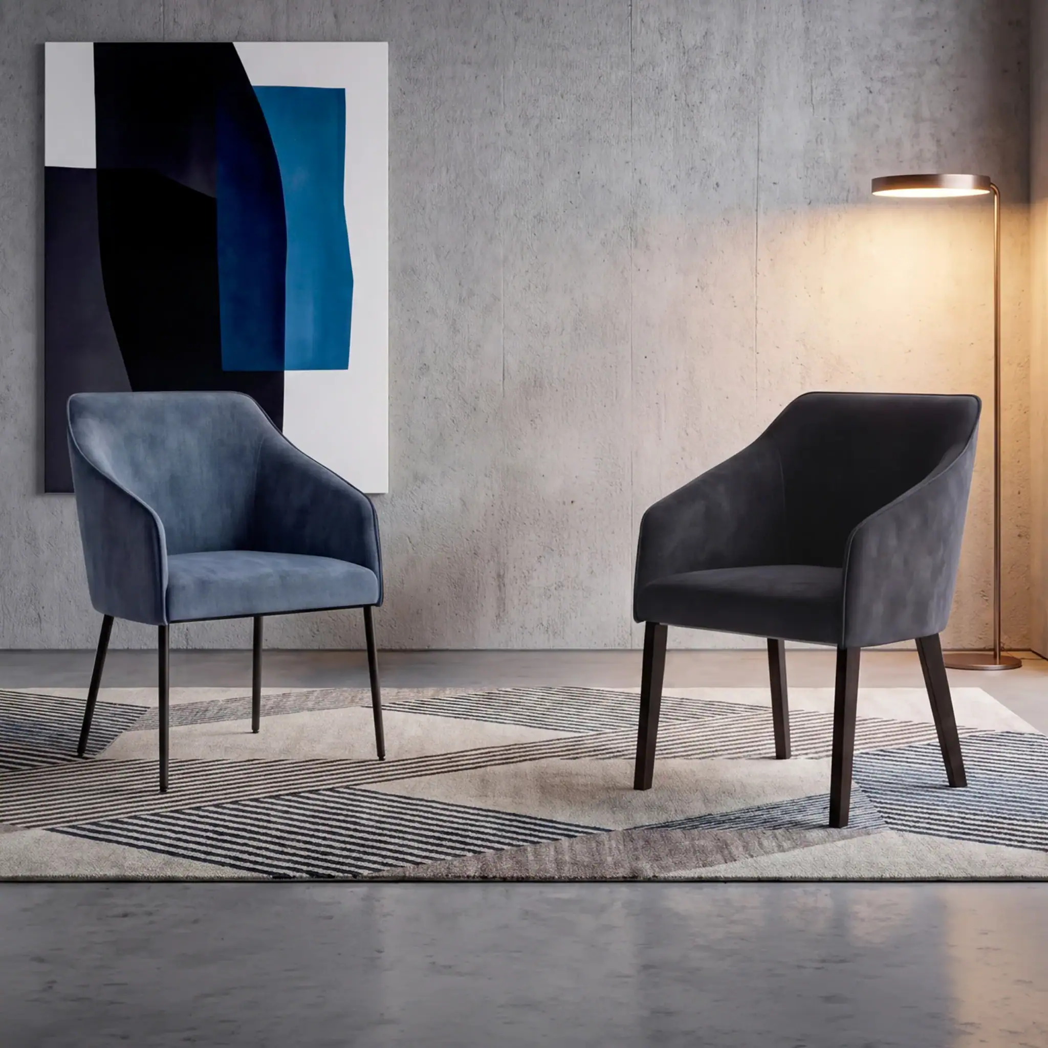 Elegant velvet armchairs in a contemporary living room setting.