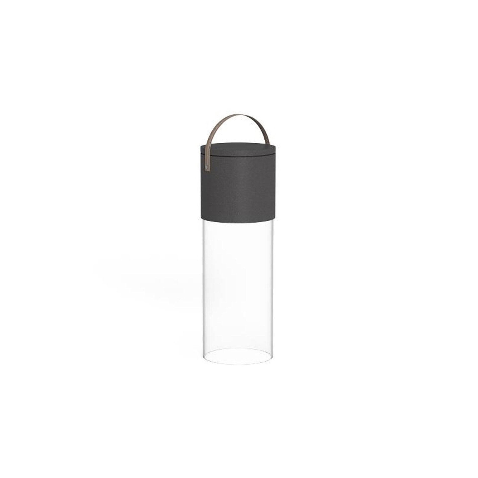 Water bottle with a sleek, modern design featuring a black lid and a transparent body for easy liqui.