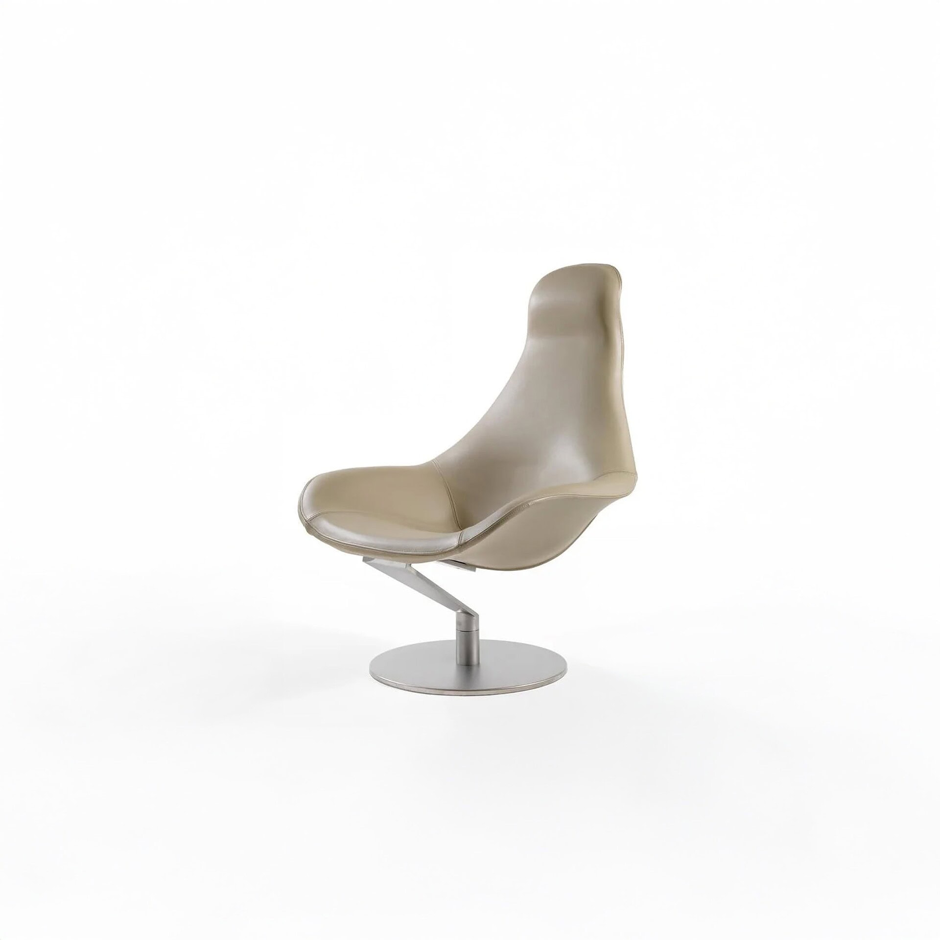 Zenith Swivel Armchair high-back version in light fabric upholstery, front angle view.