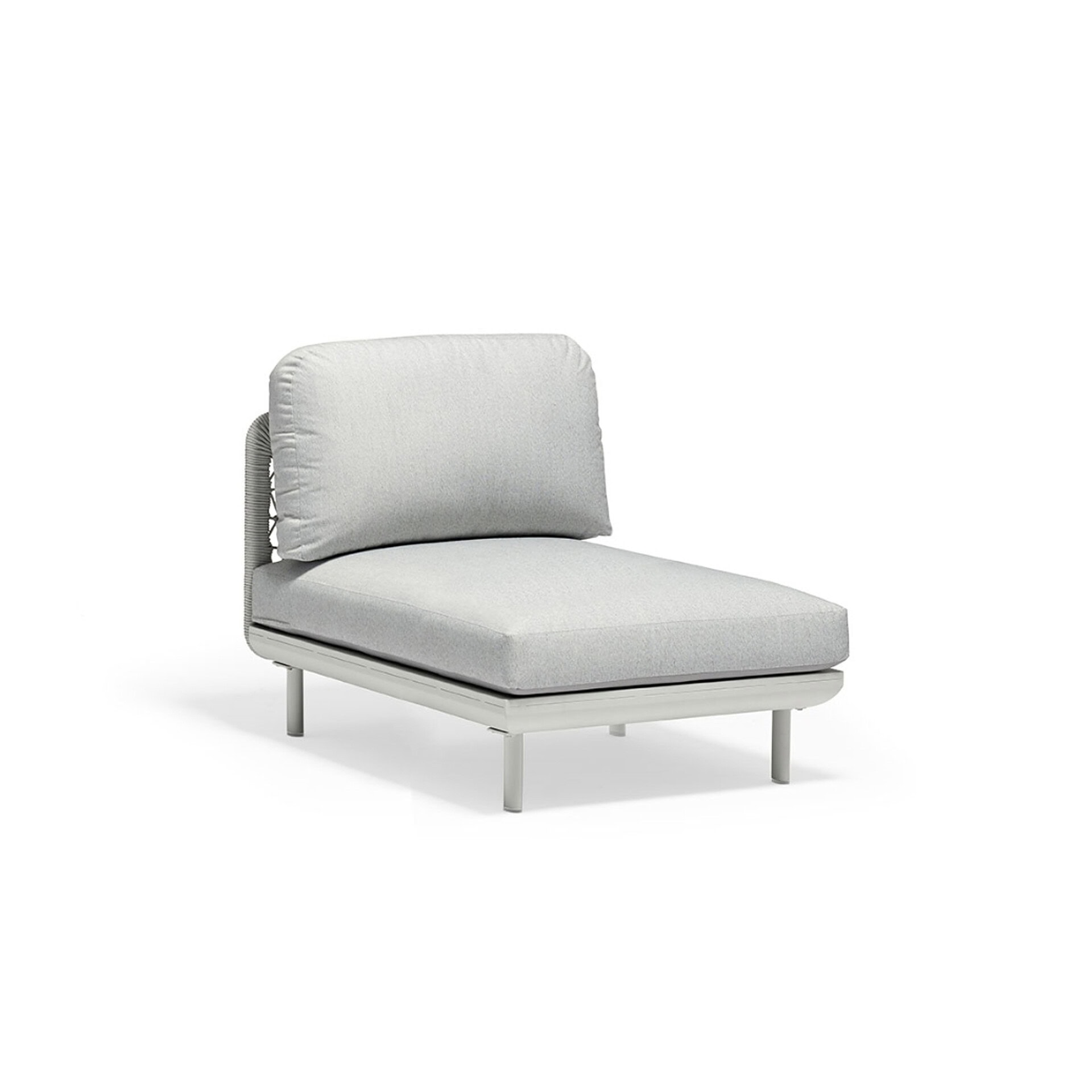 Contemporary white lounge chair with cushioned backrest and seat.